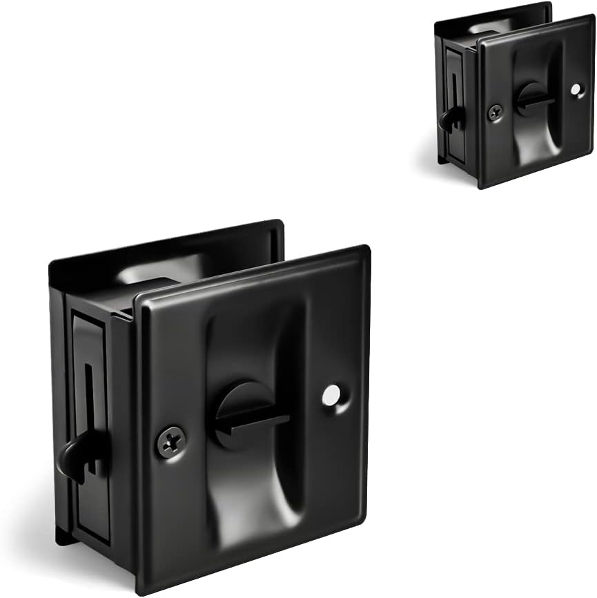 HOMOTEK 4 Pack Privacy Pocket Door Pull - No Switch Plate, Replace Old/Damaged Pull, 2-3/4'X2-1/2', for 1-3/8' Thickness Door, Black
