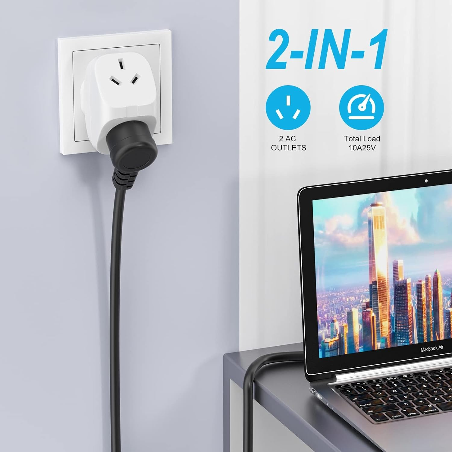 HITRENDS 2 PCS Double Adapter, Outlet Extender, Power Board Australia with No Surge Protector, Multi Plug, Travel Adapter, Cruise Essentials for Home, Hotel, Bedroom image number 3