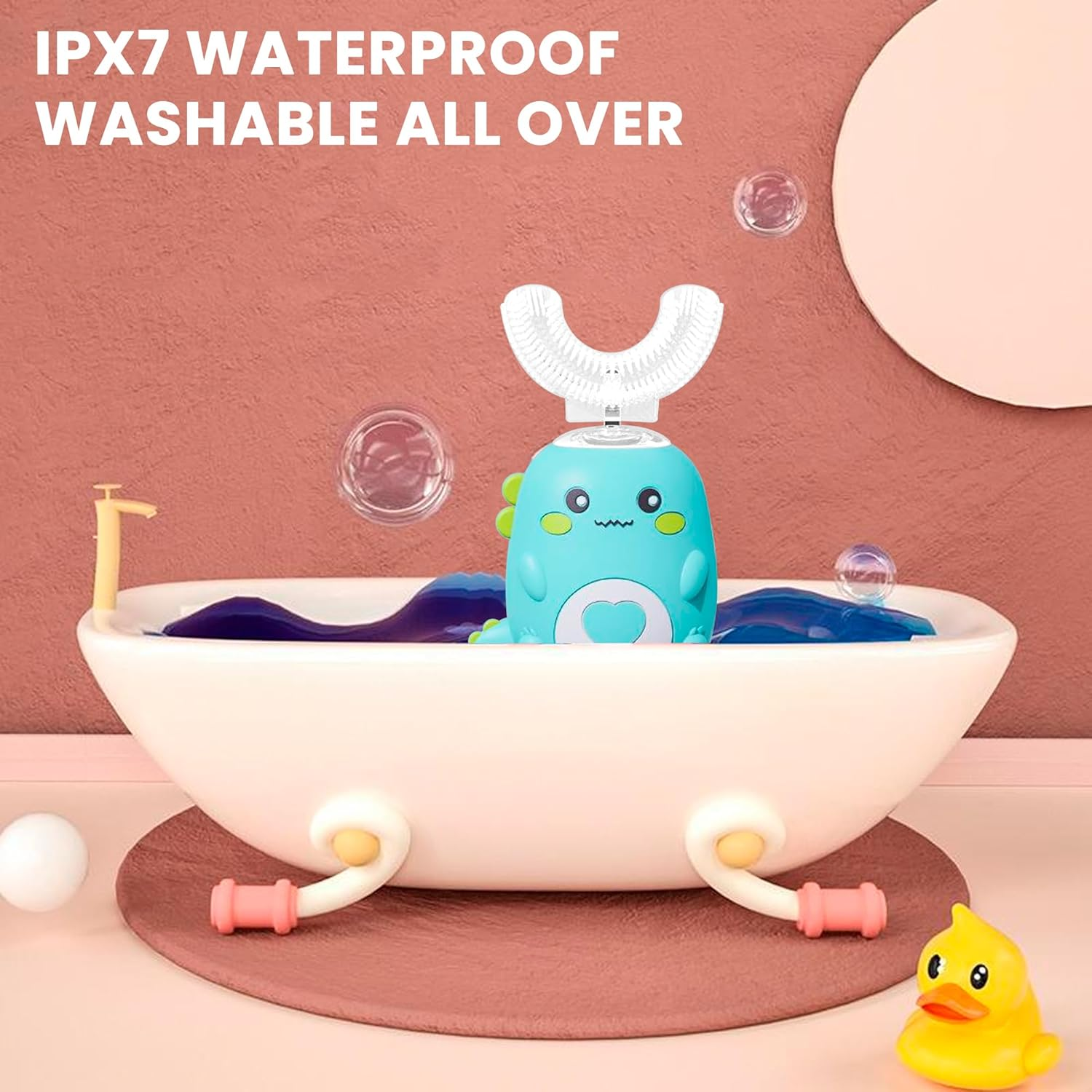 U-Shaped 360&ordm; Ultrasonic Toothbrush, Ultrasonic Kid'S U-Shaped Electric Silicone Brush Toothbrush, Ipx7 Waterproof, Whitening & Plaque Removal, for Age 2-6 (Green) - Blue image number 3