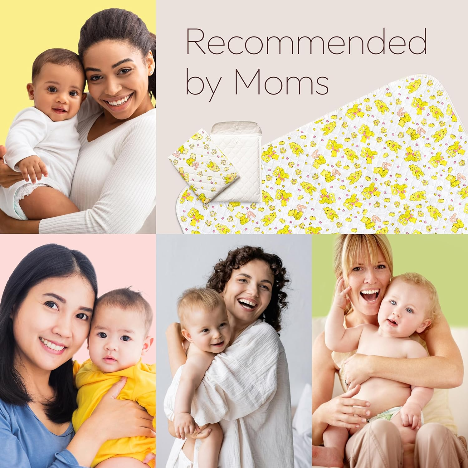 Baby Changing Mat - 31,5 X 25,5 Inch Waterproof Portable Travel Changing Pad - Wipeable Liners with Reinforced Double Seams - Change Diaper on the Go - Foldable Large Baby Nappy Changer Mat - Light Yellow image number 5