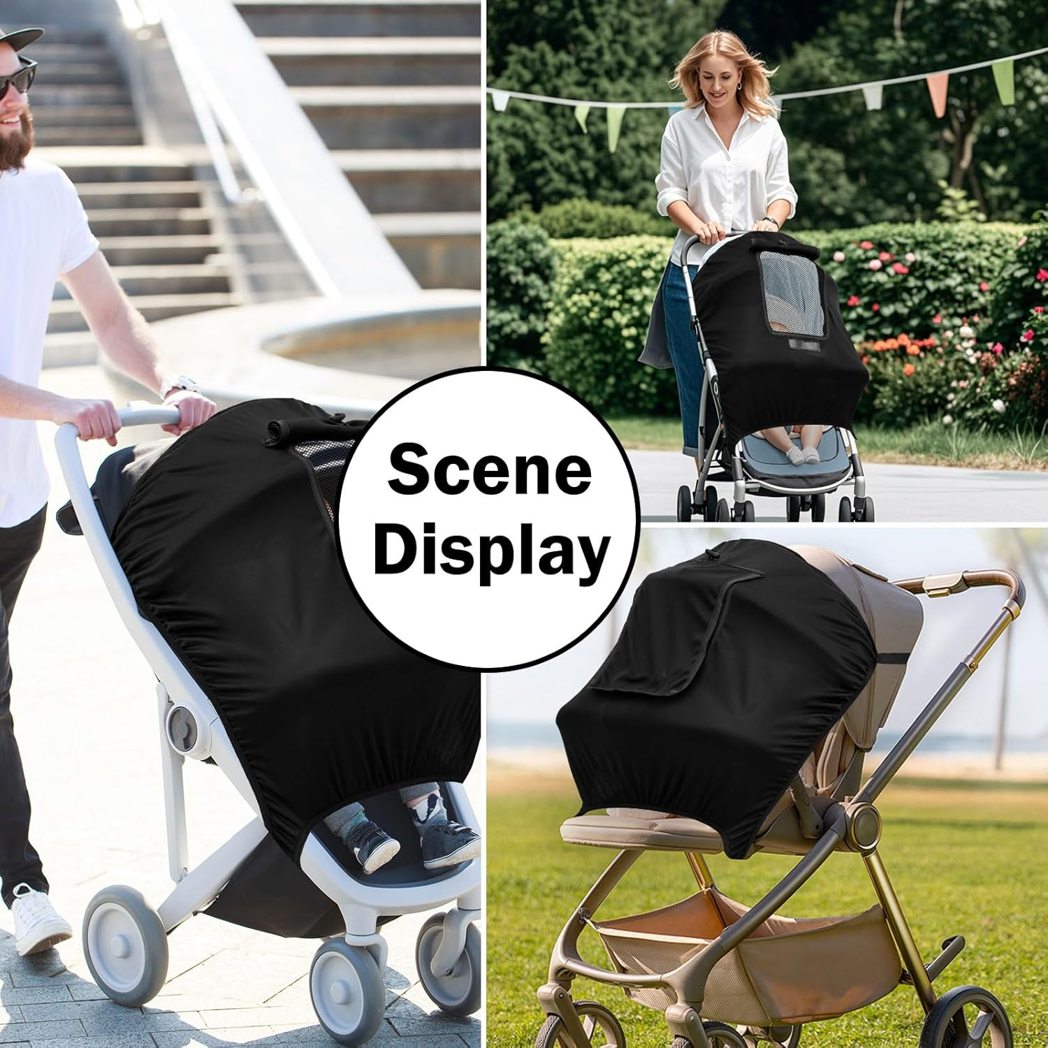 Stroller Sun Shade for Baby, Breathable Sun Protection Pushchair Canopy with Skylight Lightweight Pram Parasol Easy to Assemble for Stroller (With Skylight) - With Skylight image number 3