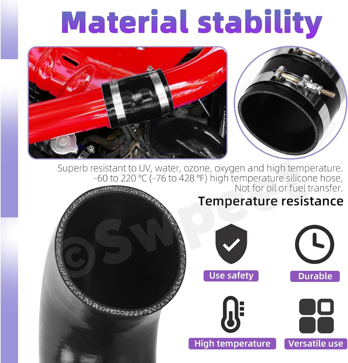 Swpeet 7Pcs 3 Inch - 76Mm 90 Degree Elbow 4-Ply Reinforced Silicone Hose with 86-94Mm T Bolt Hose Clamp and 6Mm Hex Nut Kit, Automotive Pure Silicone Hose for Turbo Intake Intercooler image number 1