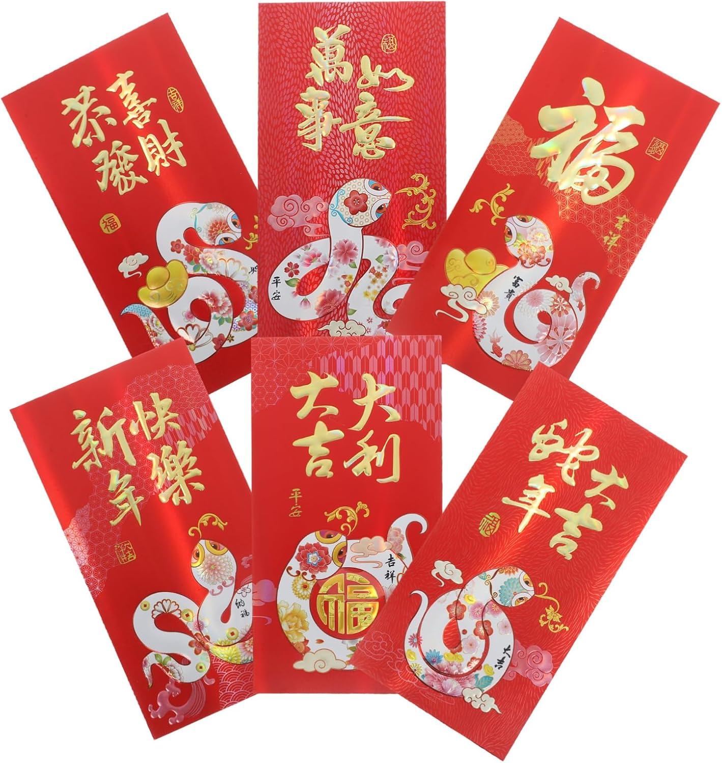 Tofficu 6Pcs Red Envelopes Chinese, 2025 Snake Red Pockets, Chinese Hongbao Lucky Money Envelopes for Chinese Lunar Year