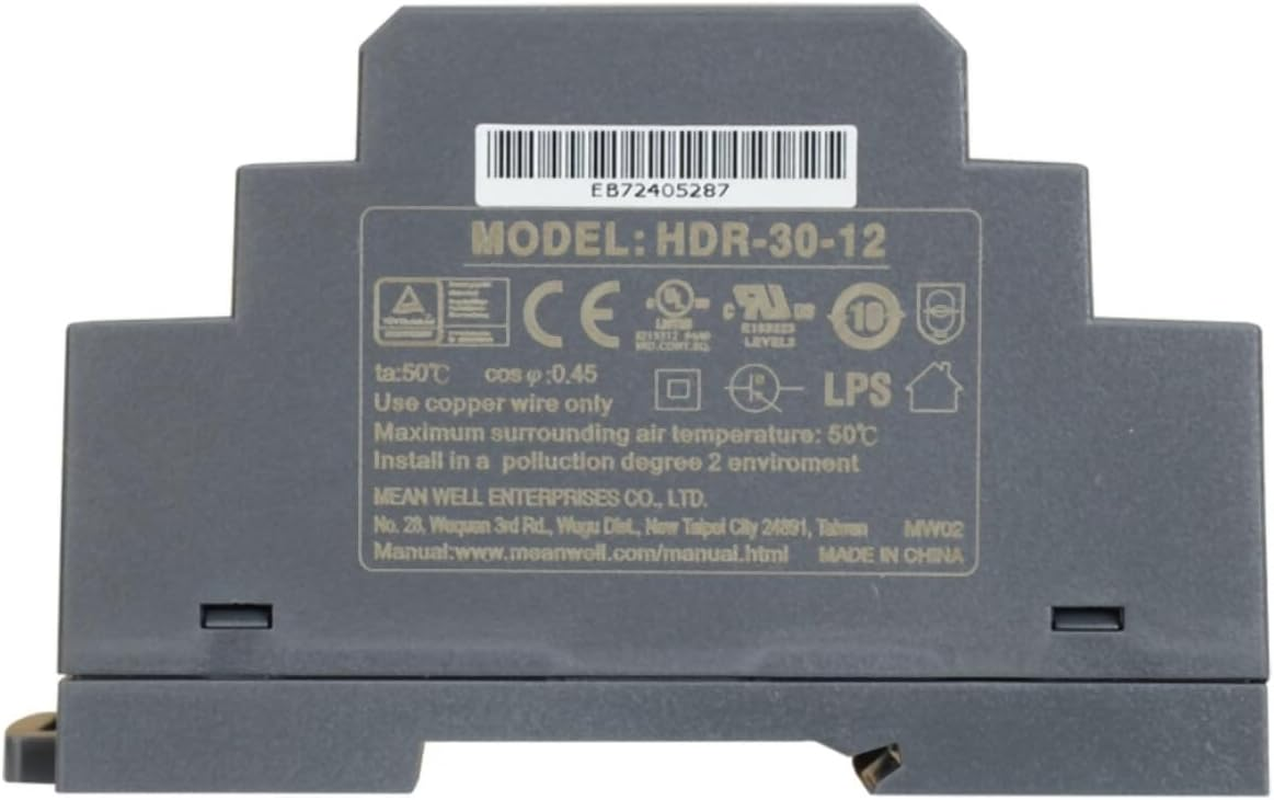 HDR-30-12 Genuine Mean Well DIN Rail Power Supply 12V 2A 24W(30W Series), with Warning Label - 12V image number 2
