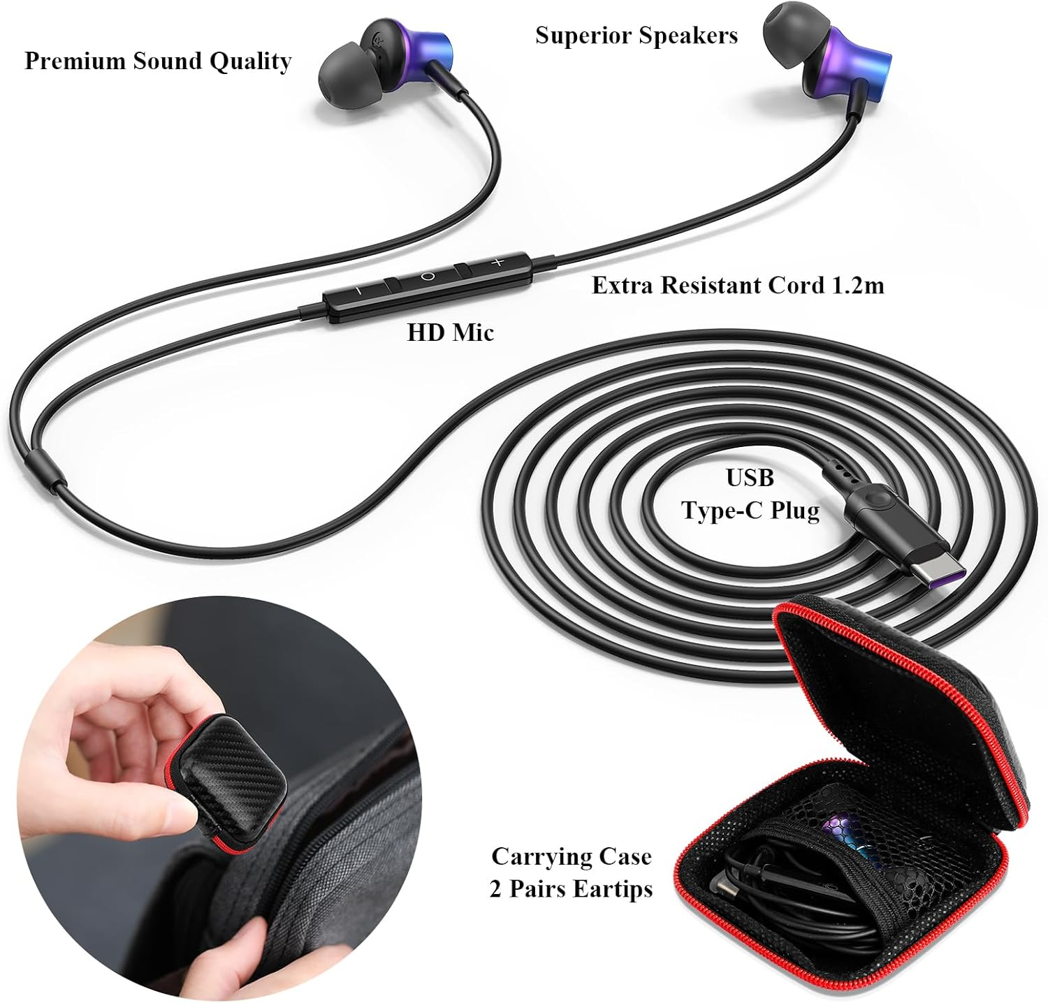 USB C Headphones USB Type-C Earbuds for Ipad 10Th Generation Iphone 16 15 Pro Ipad A16 11Th Gen Wired Earphones with Microphone Volume Control Noise Isolating Hifi Stereo Headset for Google Pixel 9A image number 3