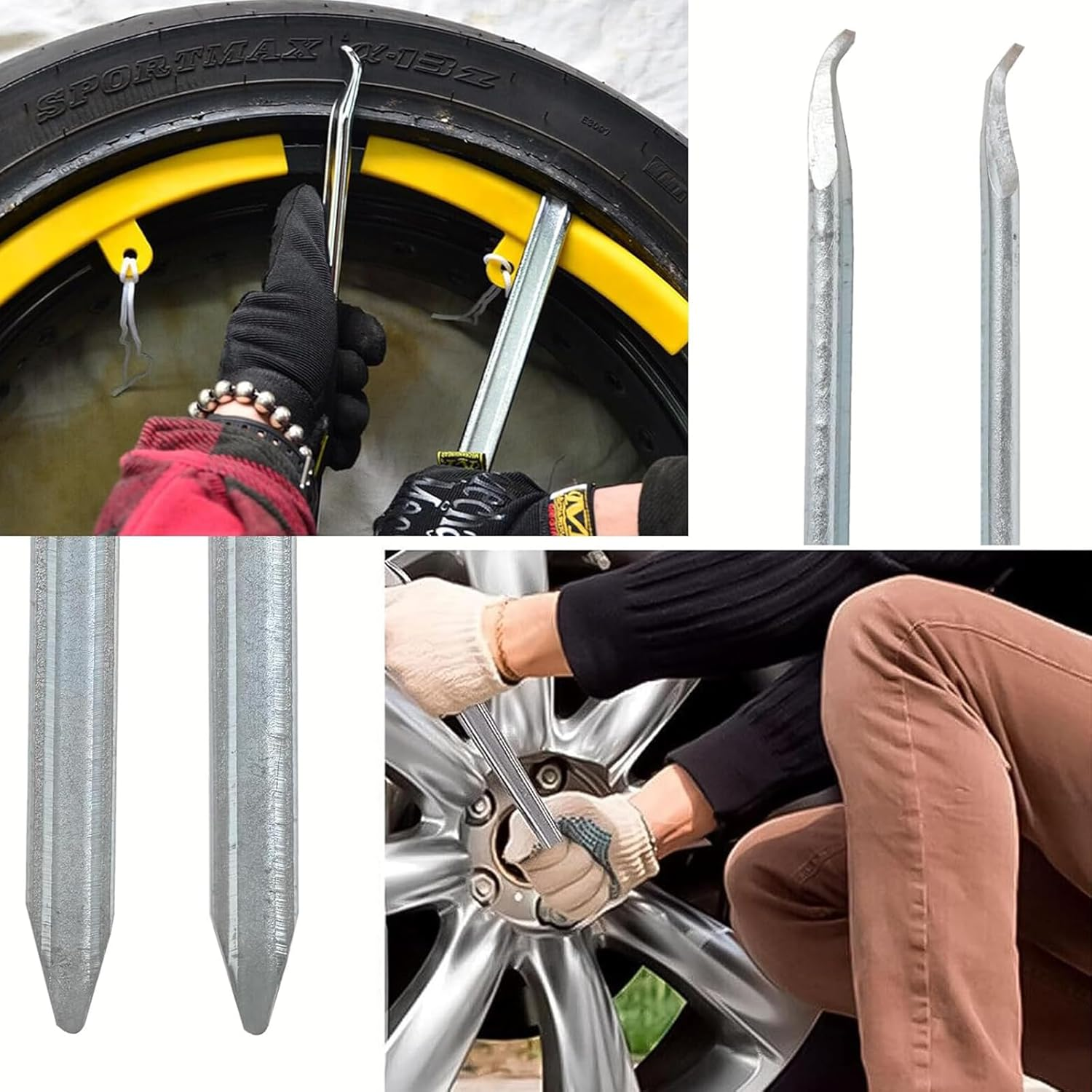 CHENGCKJ Set of 3 Tyre Lever Tyre 30 Cm Tyre Lever Tyre Mounting Iron Tool with 3 Pieces Wheel Rim Protectors Tyre Change Lever for Motorcycle, Bicycle, Car