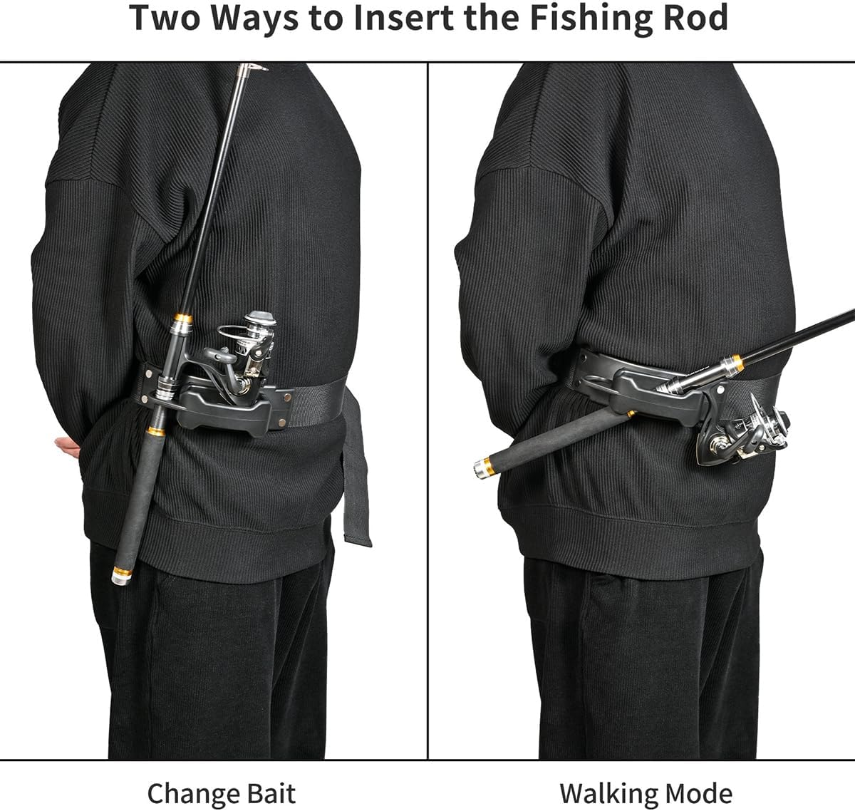 AIMALL Fishing Rod Waist Support Belt, Adjustable 39.3 - 43.3In Strap, Plastic Temporary Pole Inserter, Black Fishing Gear for Anglers image number 3