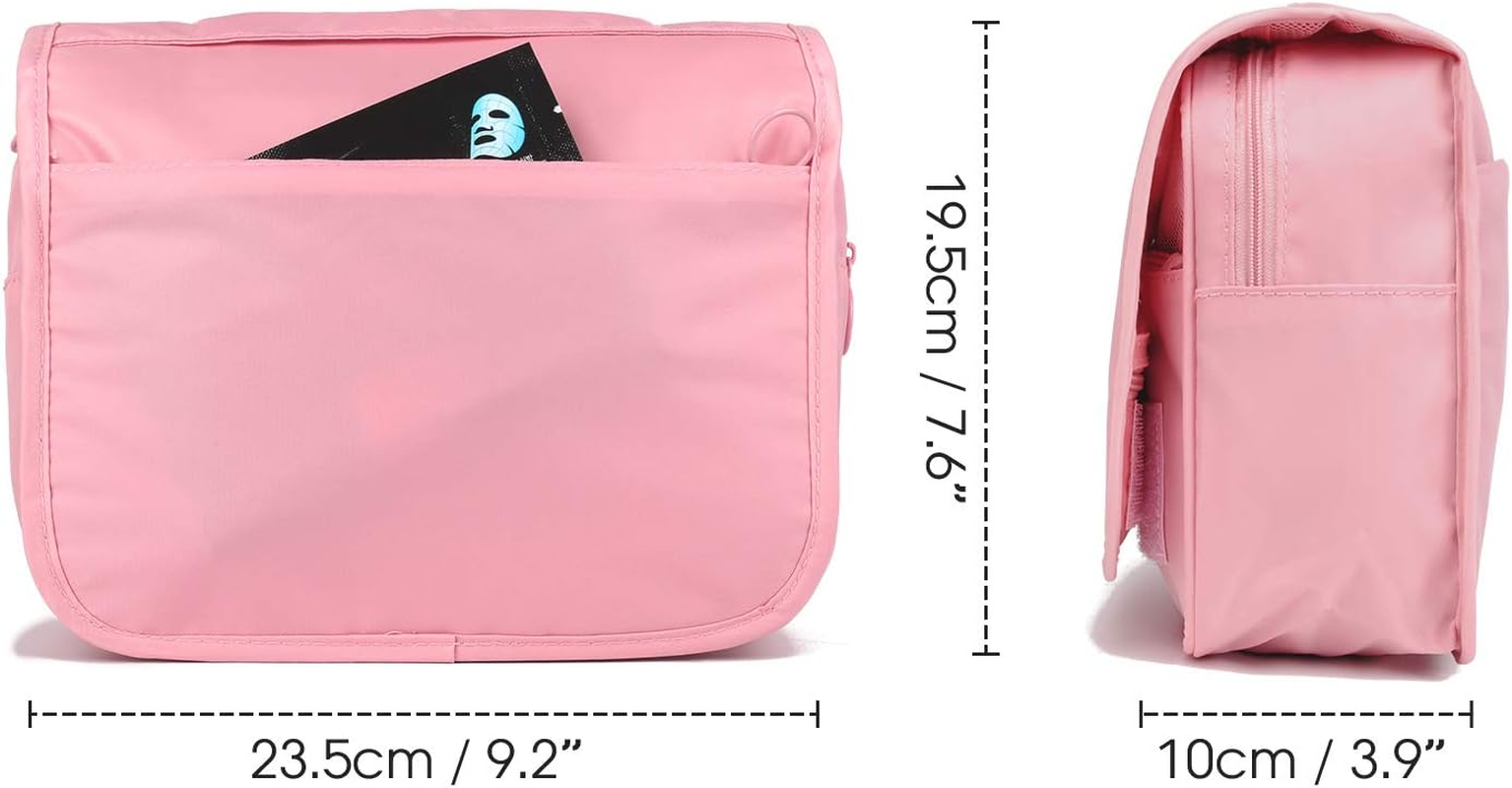 Narwey Small Hanging Travel Toiletry Bag for Women, Travel Bag for Toiletries, Makeup Bag Organizer Make up Bags Cosmetic Bags for Girls, Pink, 1 Count (Pack of 1) image number 2