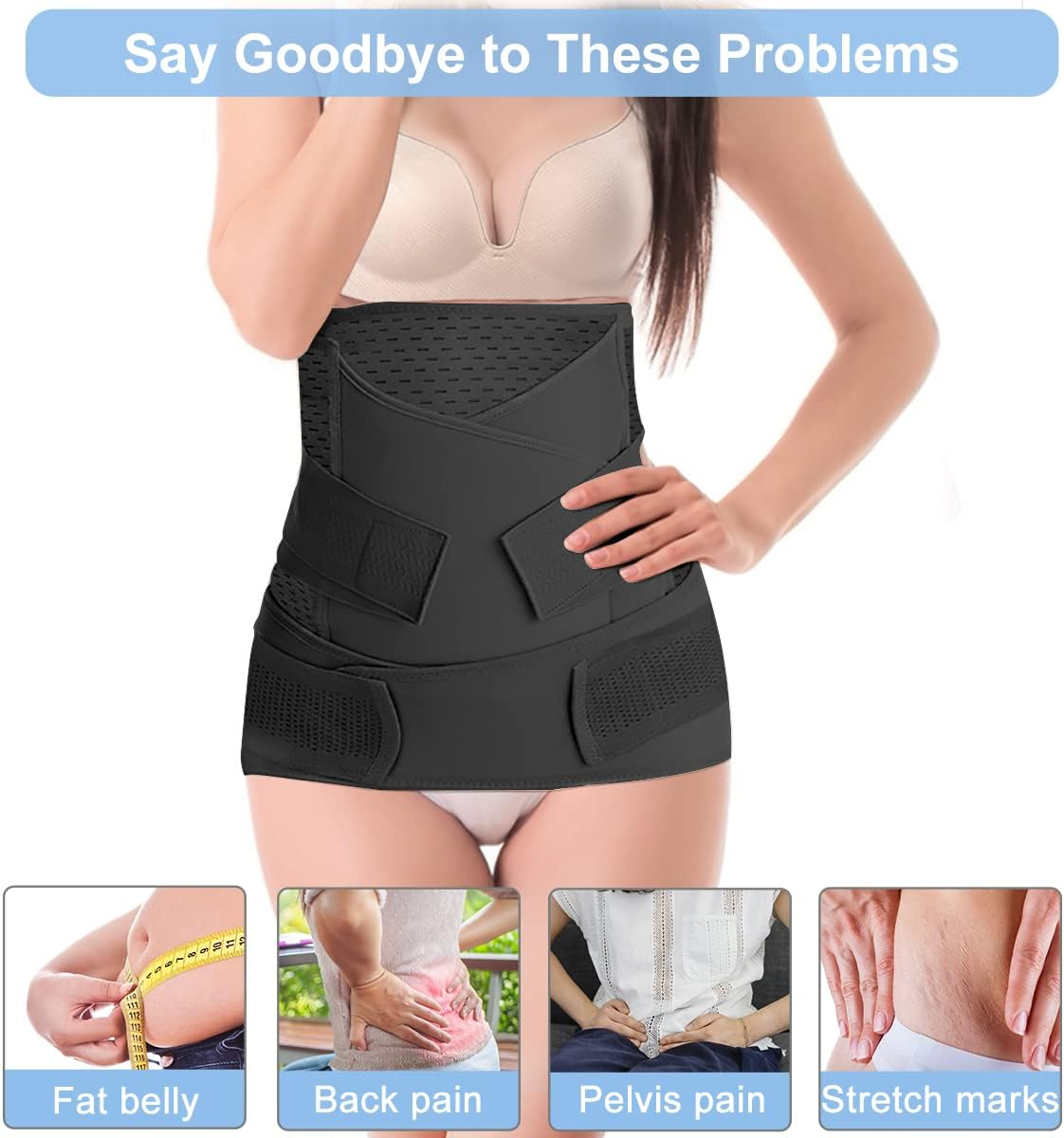 XJCKING Postpartum Belly Band Wrap 3 in 1 Belt, C Section Binder Waist/Pelvis Girdle Body Shaper for Caesarean Natural Birth image number 3