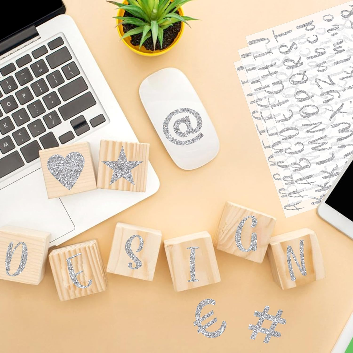 1215 Pcs 15 Sheets Letter Stickers, Glitter Silver, Vinyl, 1 Inch Self Adhesive, Alphabet Number Stickers, Small, for Mailbox Address Crafts Art Classroom Decoration