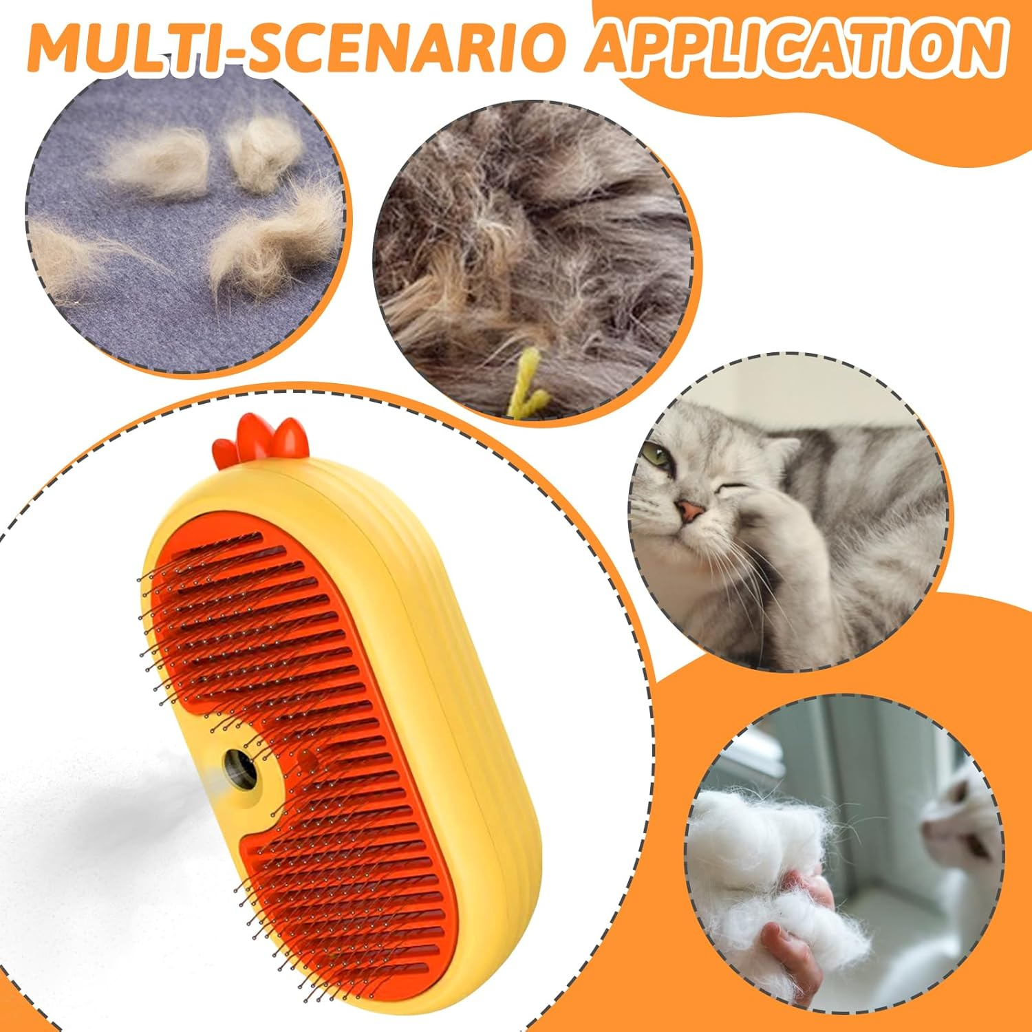Cat Brush with Steam, 4-In-1 Steam Brush Cat, Steamer Brush Cat for Long Hair and Short Hair, Cat Brush with Water Tank, Clean Pet Hair from the Brush with One Button (Yellow) image number 3