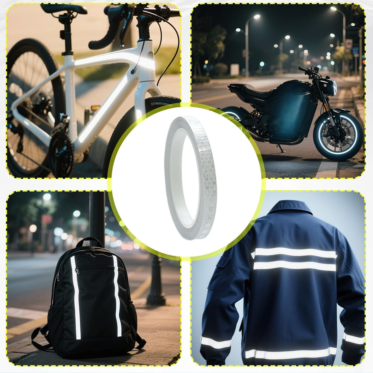 Neon Reflective Tape - 0.4In X 26Ft High-Intensity Safety Tape (Yellow & White), DOT Auto Stickers Adhesive for Bikes, Trailers, Christmas Decorations, Hazard Marking & Night Visibility（2-Pcs） image number 3