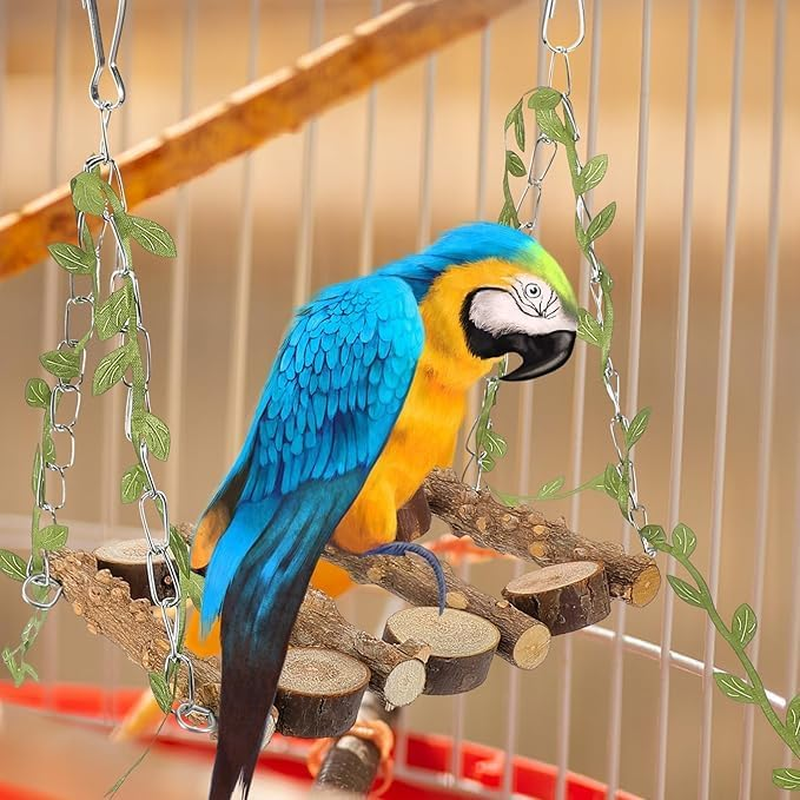 Limcryspp Natural Wooden Parrot Swing, a Suspended Gnawing Toy with a Safety Rope for the Phoenix/Budgerigoo Standing Cage image number 2