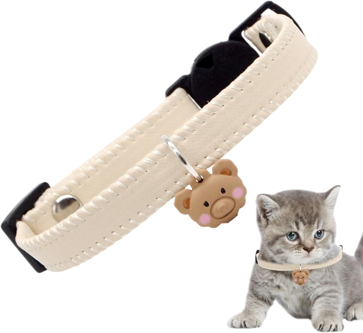 Generic Cat Collar, PU Leather Dog Collar - PU Leather Dog Collar, Quick Release Cat Collar with This Easy to Use Safety Clasp. Secure Buckle Design Makes It Easy to Use, Portable, Pet Supplies