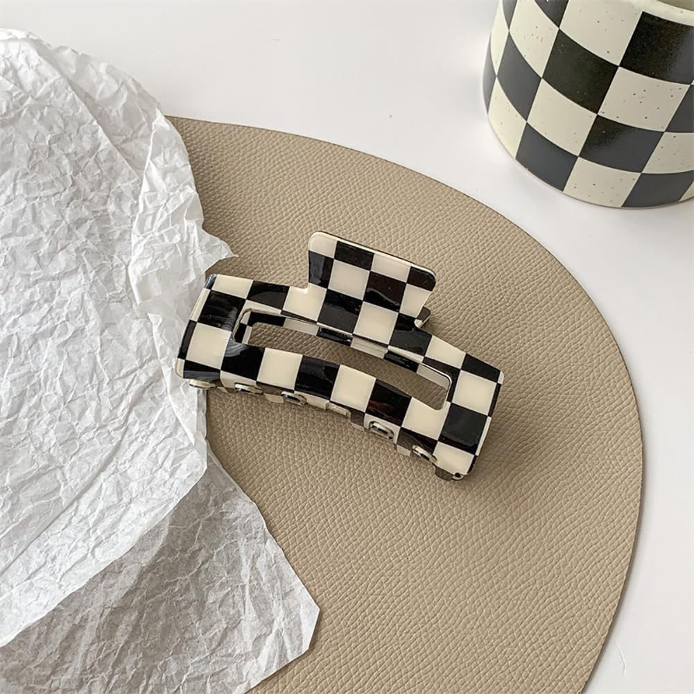 4 Pieces Plaid Hair Claws Large Small Cute Non-Slip Black Tortoiseshell Hair Clips Aesthetic Hair Accessories for Girls and Women image number 5