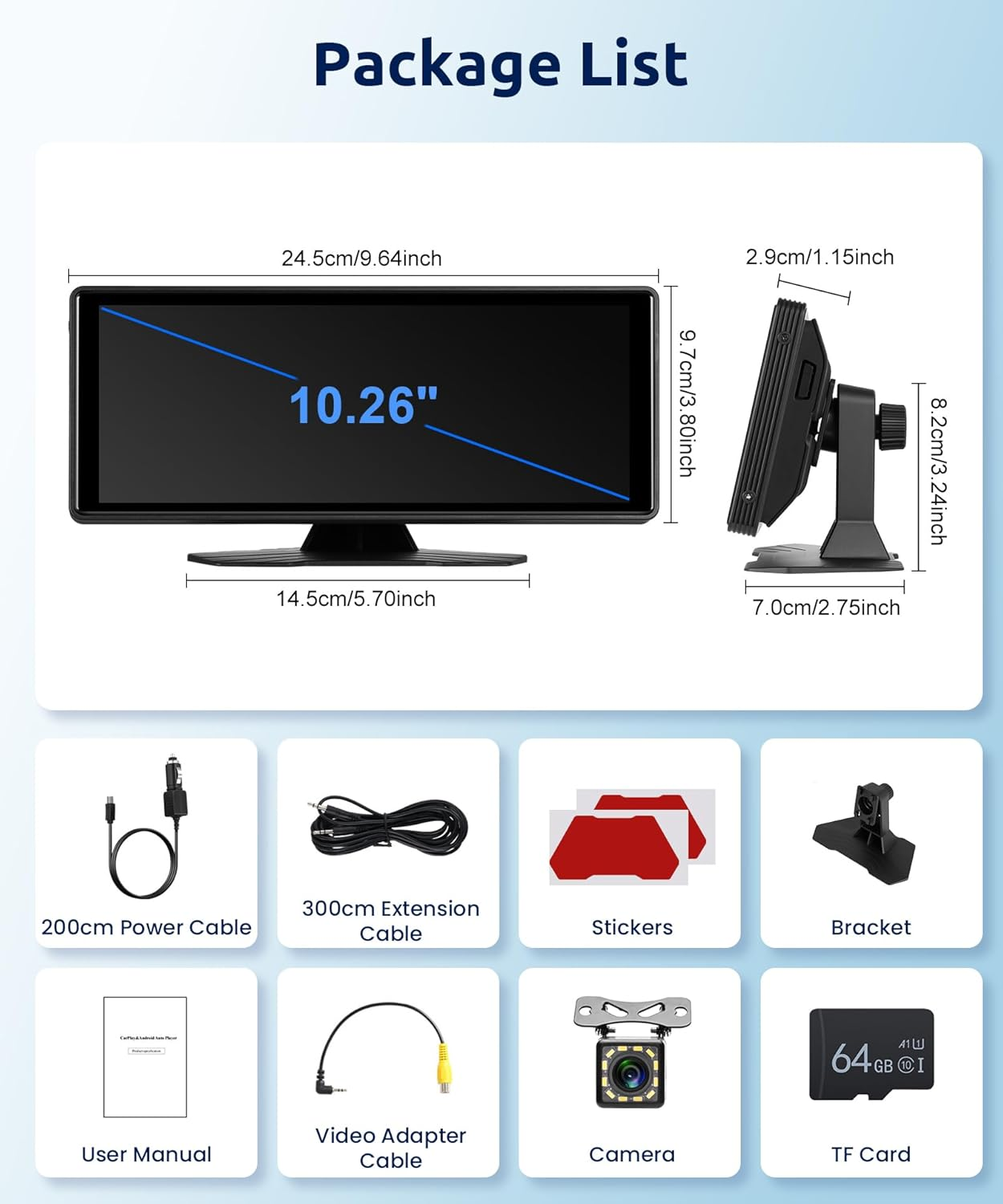 10.26 Inch Wireless Carplay Screen with Backup Camera Car Radio Android Auto Portable Carplay Screen,Rimoody Touchscreen Carplay Screen Bluetooth FM Transmitter Airplay Mirror Link Voice Control image number 6