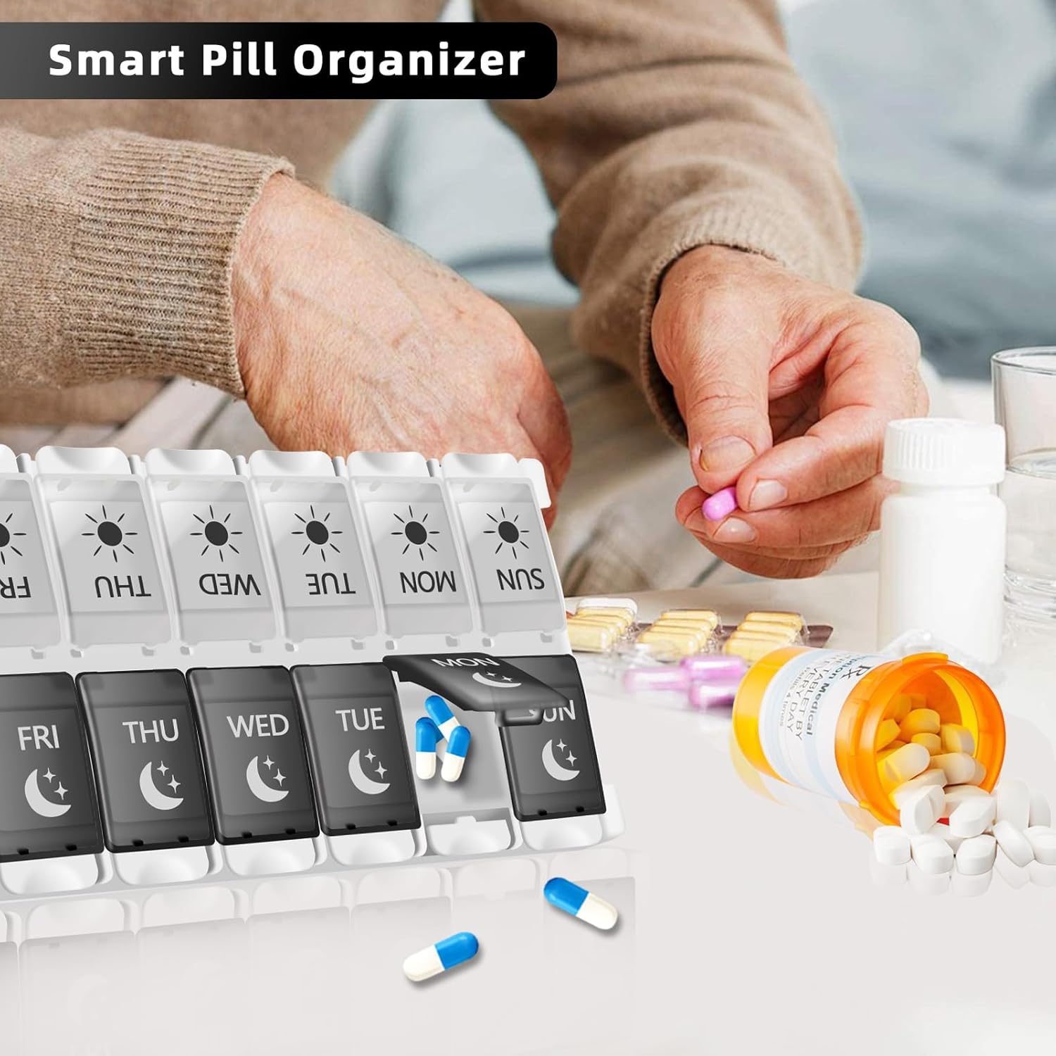Pill Organizer 2 Times a Day &ndash; Weekly Travel Pill Box with AM PM Compartments &ndash; Portable Medicine Pill Organizer/Container image number 5