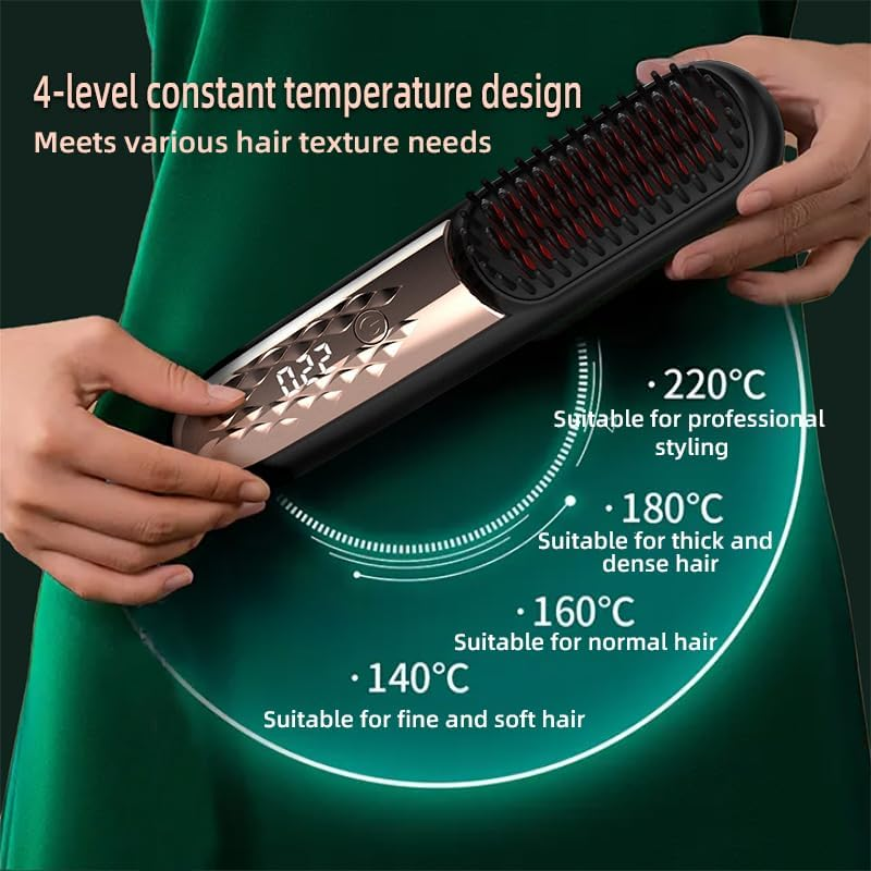 Cordless Hair Straightener Brush, Portable Straightening Brush for Women, Mini Hair Straightener for Travel, 4000Mah Rechargeable Fast Heating Electric Hair Straight Comb Present for Women image number 3