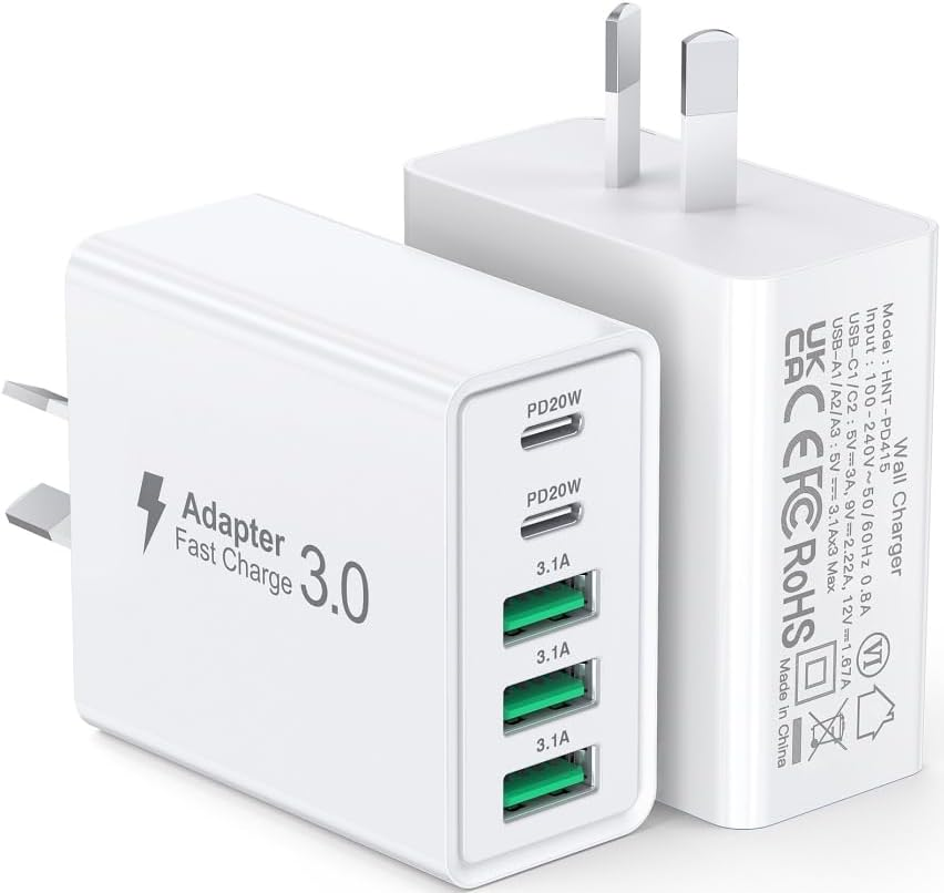 [2-Pack] USB C Wall Charger, 50W Fast USB C Charger Block, 5-Port PD Power Adapter + QC Wall Plug Multiport Type C Charging Block Cube Compatible with Iphone 17 16 15 14 13 12 Pro Max XR XS,HNT-PT415 image number 2