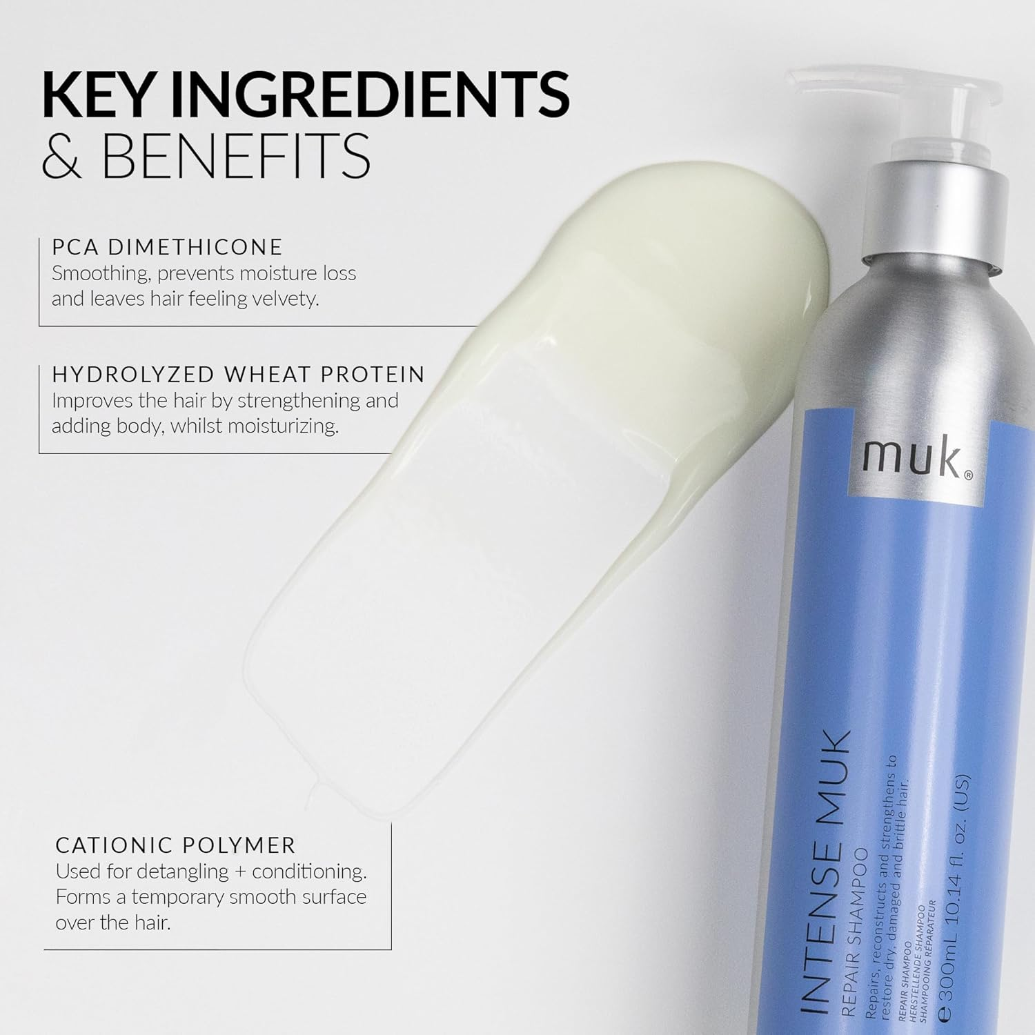 MUK. Intense Muk Repair Shampoo - Reconstructing Formula for Dry, Damaged Hair. Hair Repair Shampoo Strengthens, Moisturises & Restores Elasticity. Protein Shampoo for All Hair Textures, 300Ml image number 4