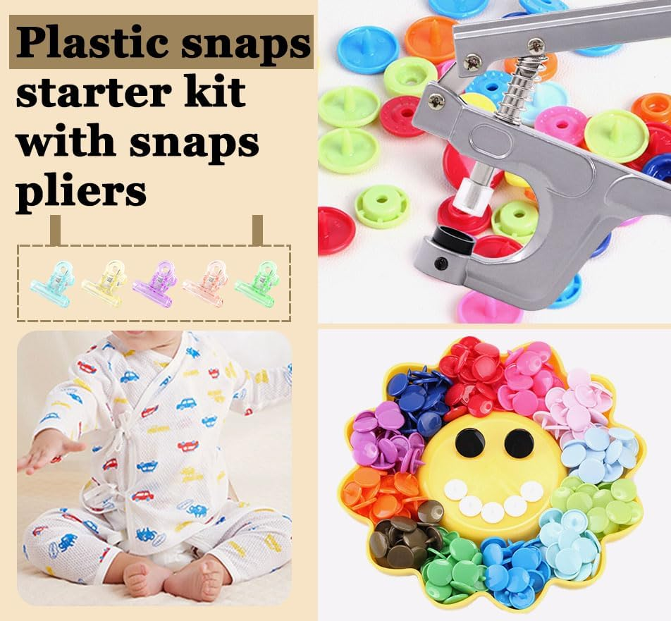 Mardatt 405 Pcs Snaps Plastic Buttons with Snaps Pliers Set 24 Color Plastic No-Sew Buttons Snaps Fasteners Setter Hand Tools with Sewing Clips for Clothes Sewing, DIY Projects in Storage Box image number 5