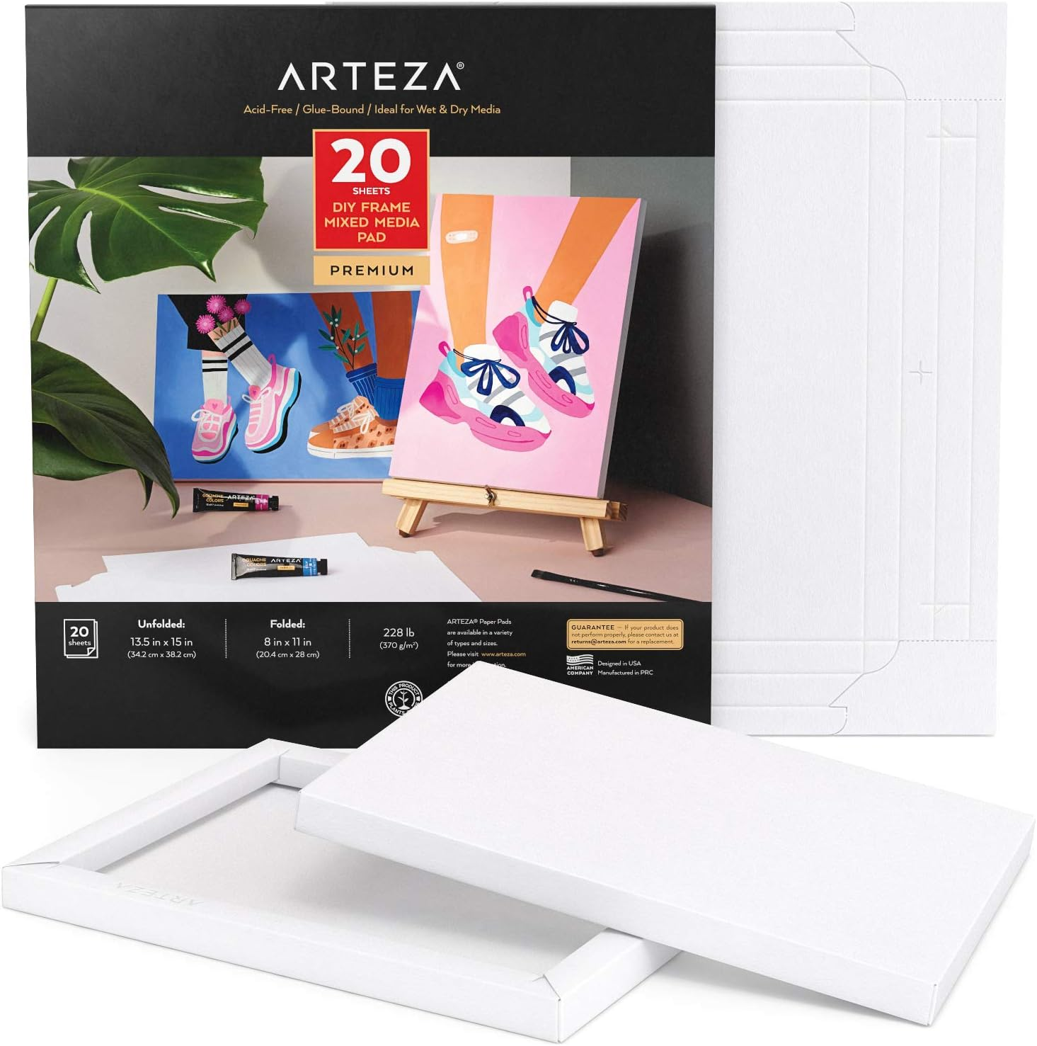 ARTEZA Watercolor Art Paper Foldable Canvas Pad, Folded Size 5X6.6 Inches, 10 Sheets, DIY Frame, Canvas Pad, 140 Lb, 300 GSM, Acid-Free, Cotton Pulp, for Painting & Mixed Media Art image number 1