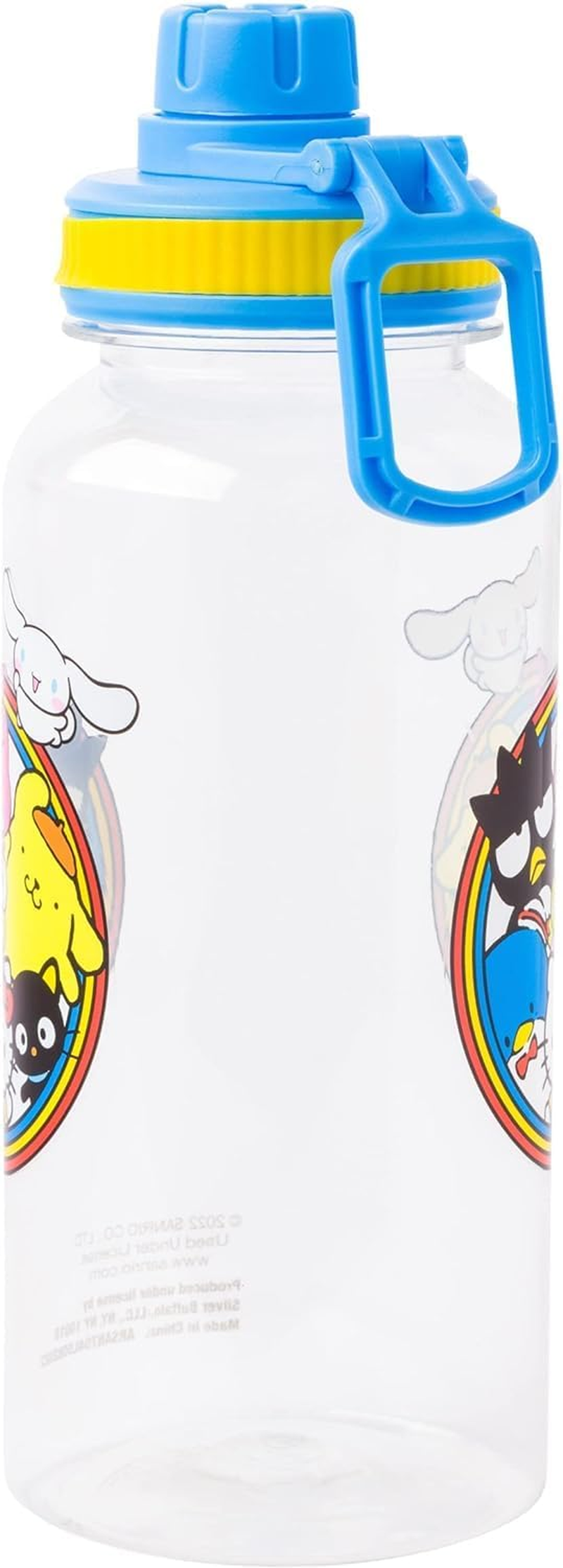 Silver Buffalo Sanrio Hello Kitty and Friends Featuring Badtz-Maru, Pompompurin, Keroppi, My Melody, Tuxedo Sam, Cinnamoroll, and Chococat Plastic Bottle with Sticker Set, 32 Ounces image number 5