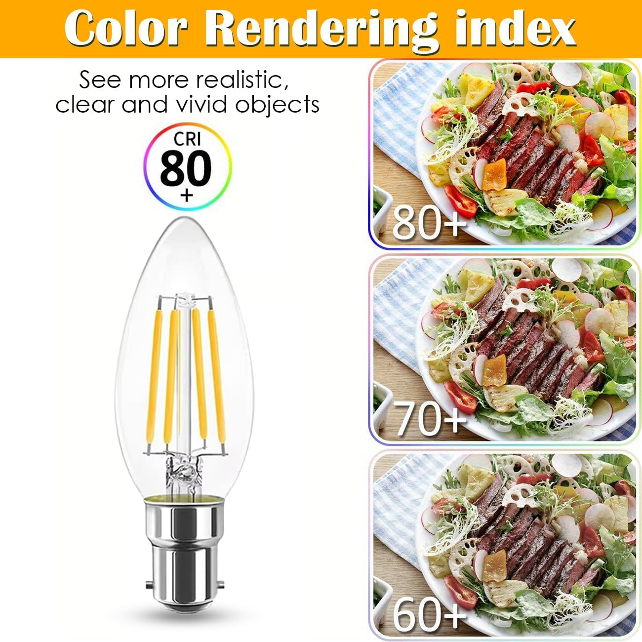 Geminilite 4W B15D Bayonet Candle LED Bulbs, Replacement for 40 Watt Candelabra Light Bulbs, SBC Small Bayonet Cap 2700K Warm White C35 470LM B15 Candle Not Dimmable Filament Chandelier 6 Pack image number 3