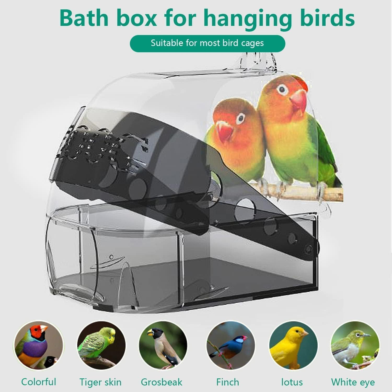 1Pcs Bird Bath Cage, Cockatiel Bird Bath Bird Bath Cage, Cleaning Pet Supplies Bird Clean Bathtub with Hanging Hooks and Bottom Drawer, Bird Shower with Convenient Removable Tray (Transparent) image number 4
