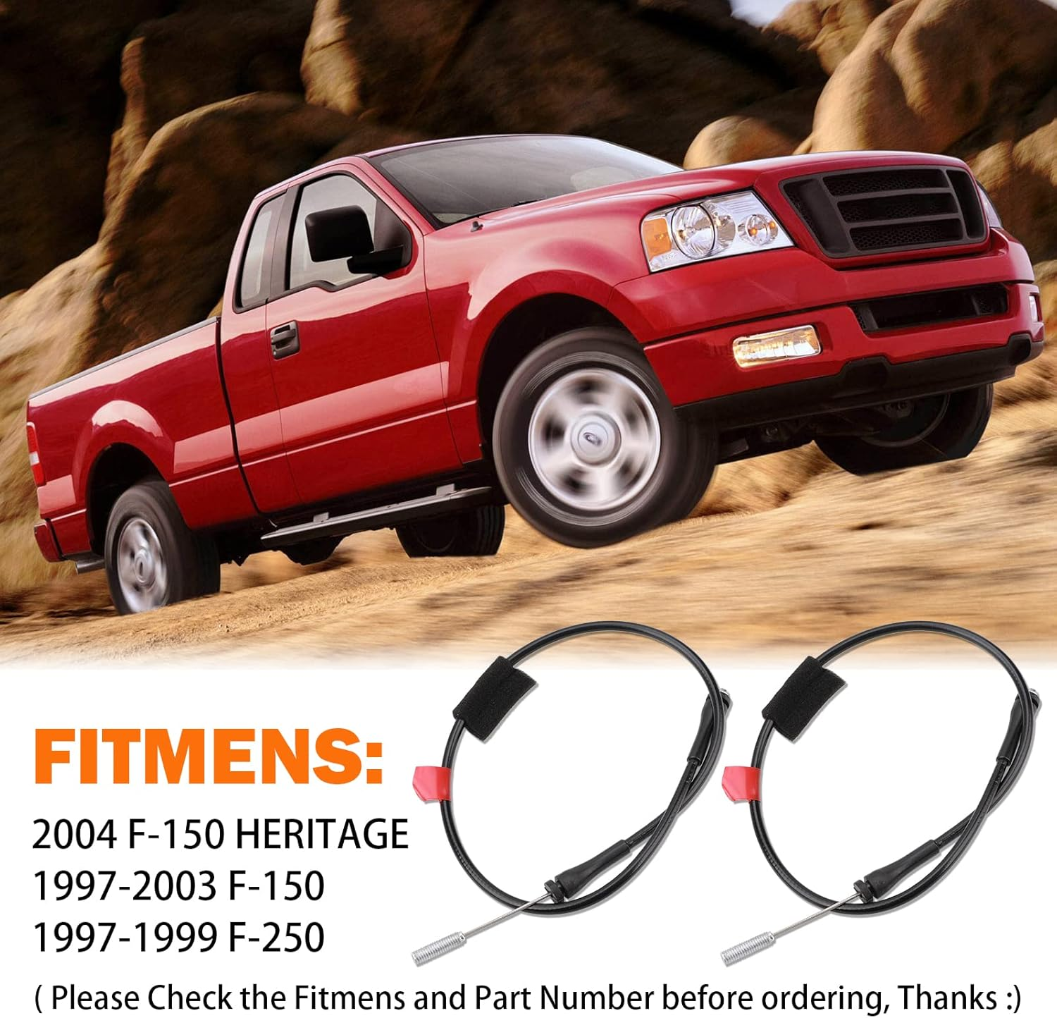 Rear Door Lower Latch Cables for 1997-2003 Ford F150, 2004 F150 Heritage, 1997-1999 F250 Extended Cab Rear Left & Right Side Back Door Latch Lock Release Cable Repair Kit 6L3Z18264A01C 6L3Z18264A00C image number 4