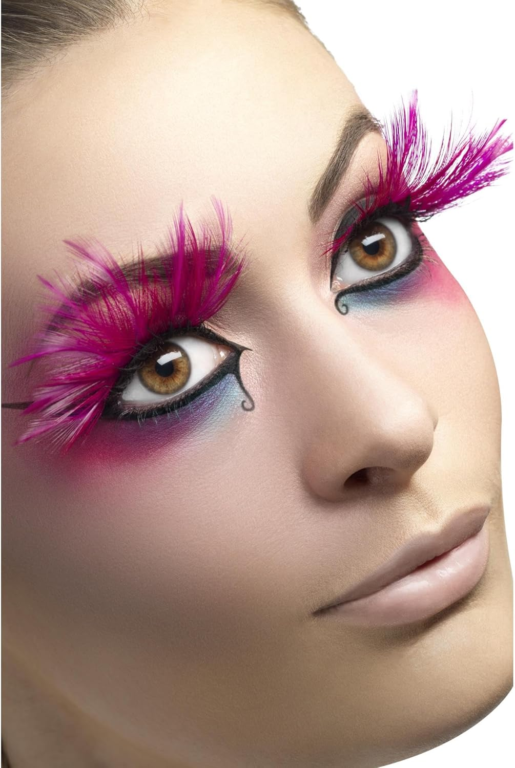 Smiffy'S Eyelashes with Feather Plumes and Glue - Pink image number 1