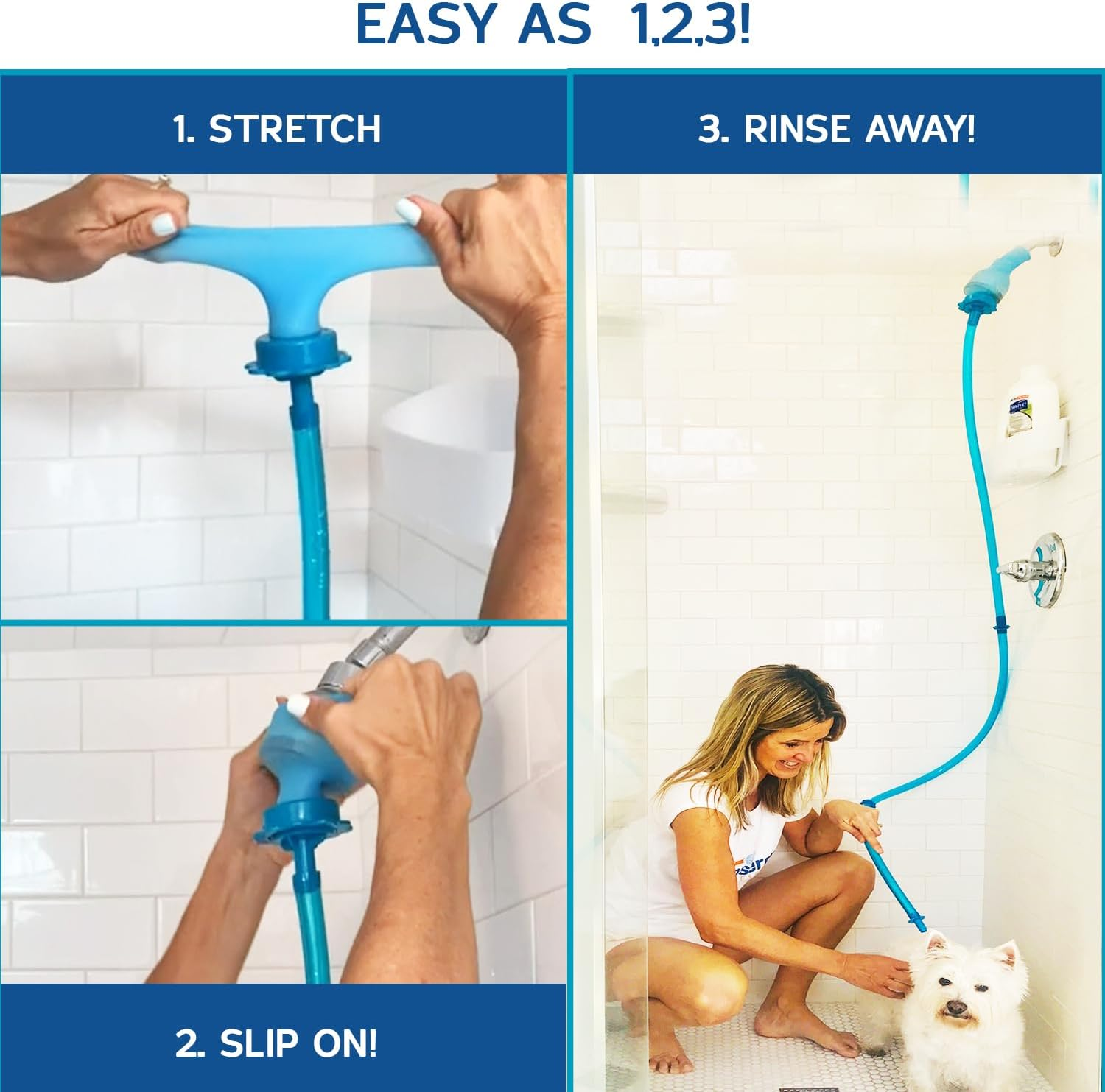 Rinseroo XL: Slip-On Dog Wash Hose Attachment. Pet Bather for Showerhead and Sink. (Not for Use on Tub Faucet) Handheld Shower Sprayer/Washer. 6 Foot Hose. Fits Heads up to 6" Wide. No Installation&hellip;