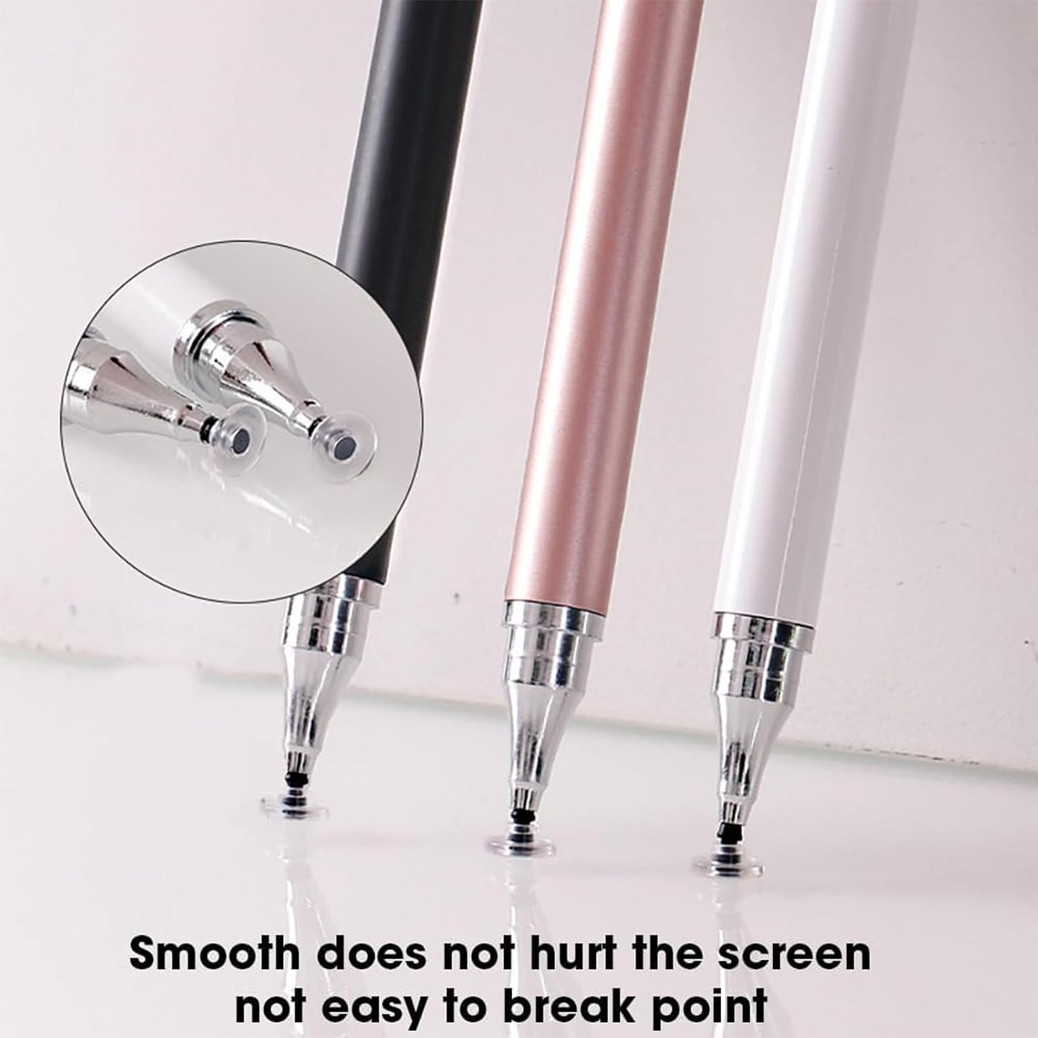 3 PCS Stylus Pen, Touch Screen Stylus Pen with Dual Silicone Tips, Universal Stylus for Phone and Tablet, Compatible with Most Touch Screen Devices (Black, White, Gold)