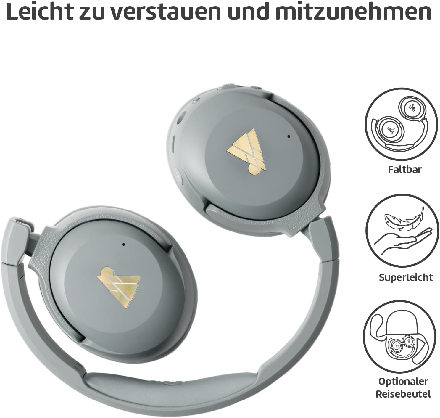 POGS Drahtloser Bluetooth Over-Ear Noise Cancelling-Kopfh&ouml;rer | the Turtle | Faltbarer Robuster Kopfh&ouml;rer | Lautst&auml;rkebegrenzung 85 Db, Mikrofon | Kabellose Musik-Sharing-Funktion (Grau) - Rosa image number 2