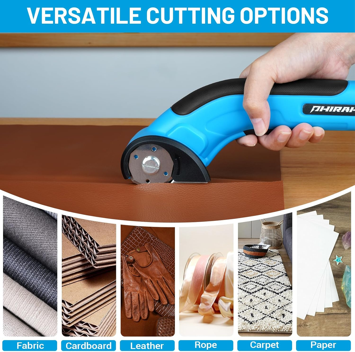 PHIRAH Cordless Cardboard Cutter, 4V Electric Scissors for Carpet and Leather, Box Cutter Tool with Safety Trigger, Powerful Rotary Cutter for Cutting Carpet, Cardboard, Leather, Paper, Plastic image number 1