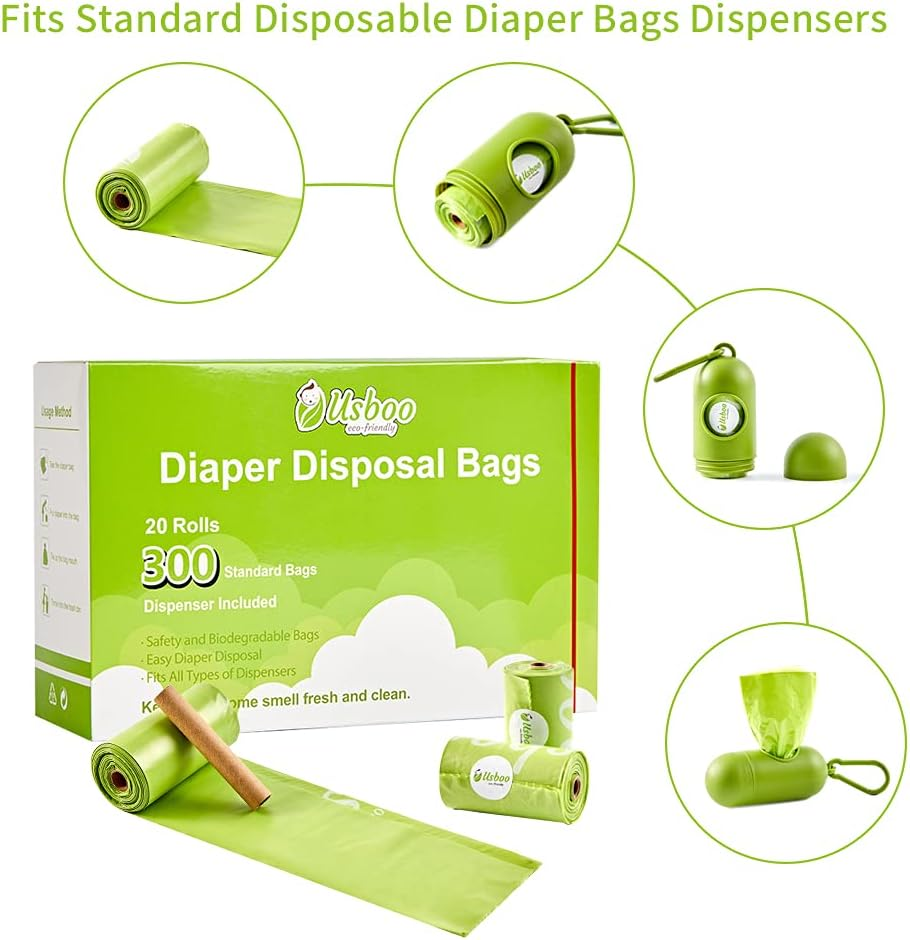 Disposable Diaper Bags for Baby, 20 Refill Rolls/300 Bags Waste Bags with Dispenser, Convenient and Quick Diaper Disposal, Unscented image number 3