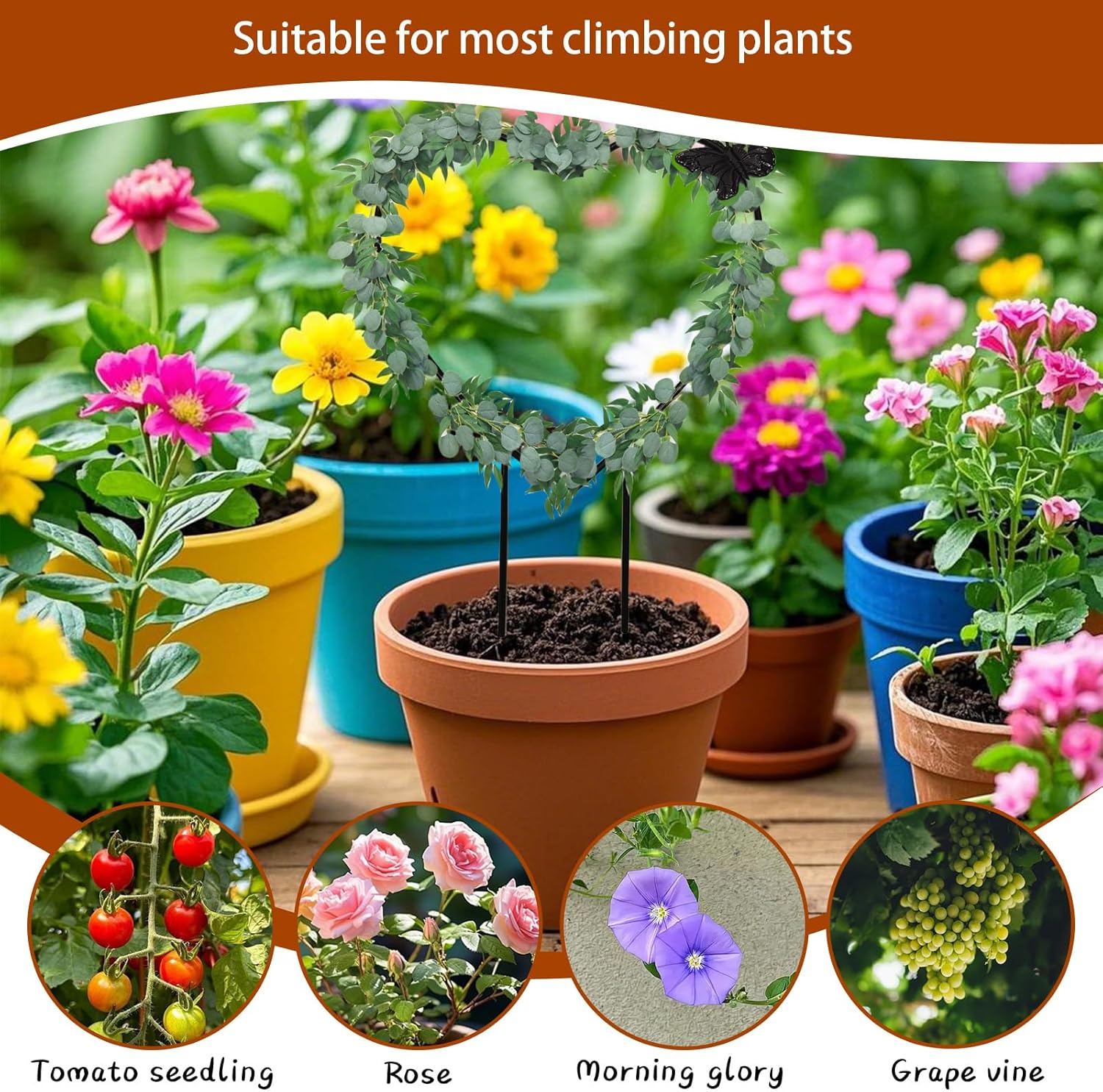 Sgphrzlt 2 Pack Small Trellis for Potted Plants, Metal Trellis for Climbing Plants Indoor, Houseplant Vine Support Outdoor Garden Climber for Ivy Flower Flowerpot, Heart image number 2