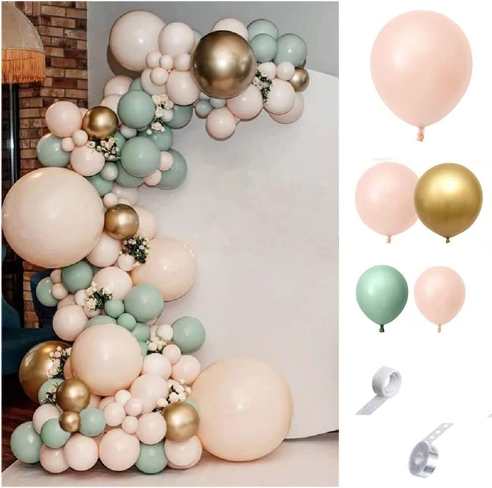 117Pcs Rainbow Balloon Arch Garland Kit, Pink, Green, Metallic Gold Ball, Gold Latex Balloons with Balloon Accessories for Wedding Birthday Party Decorations (Pink)