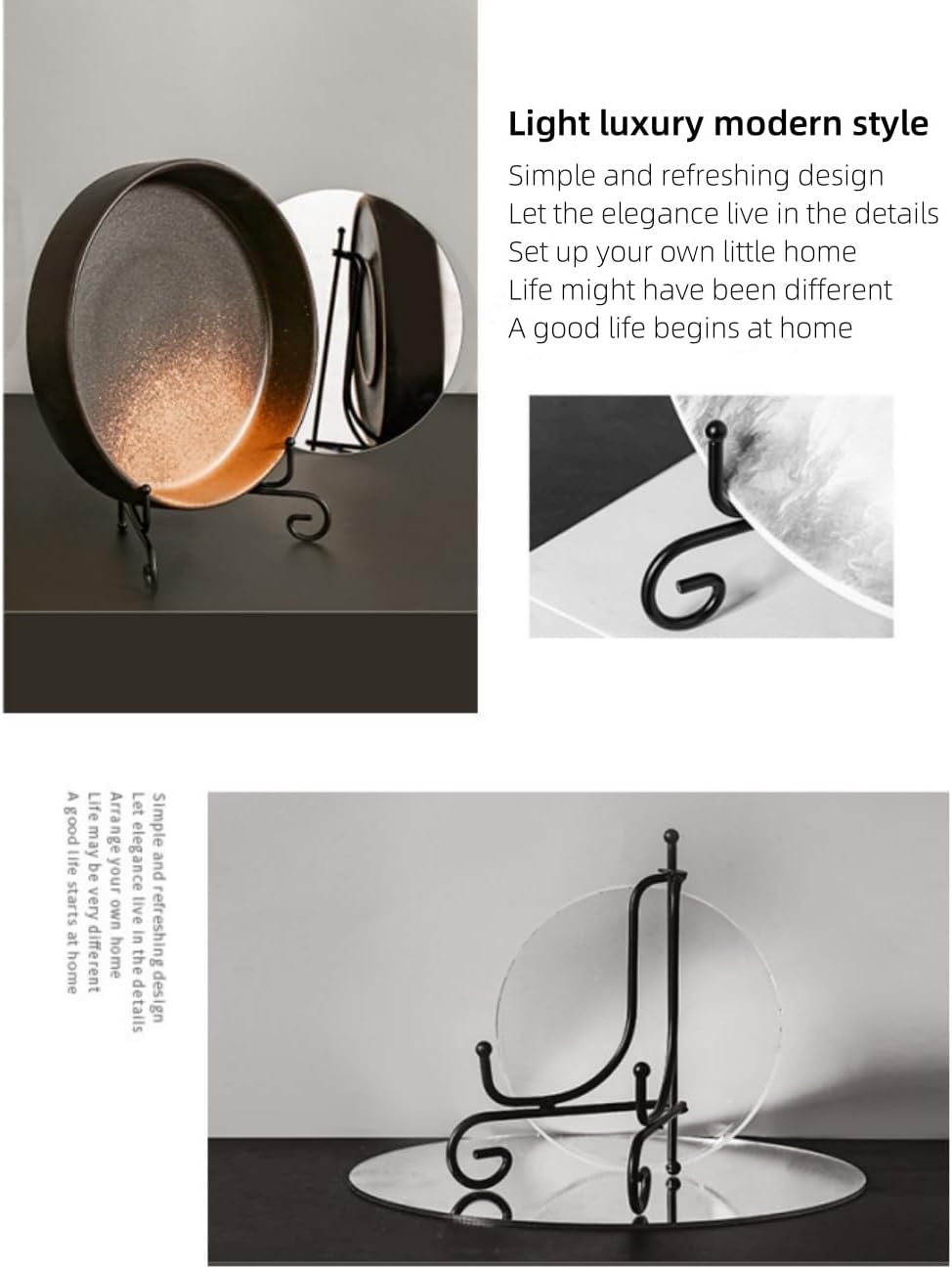 Plate Stands for Display, 4 Pcs Plate Holder Display Stand,6 Inch Metal Iron Picture Frame Holders Stand for Book Photo Small Easels Plaque Dish Art Tabletop Decorative Black image number 1