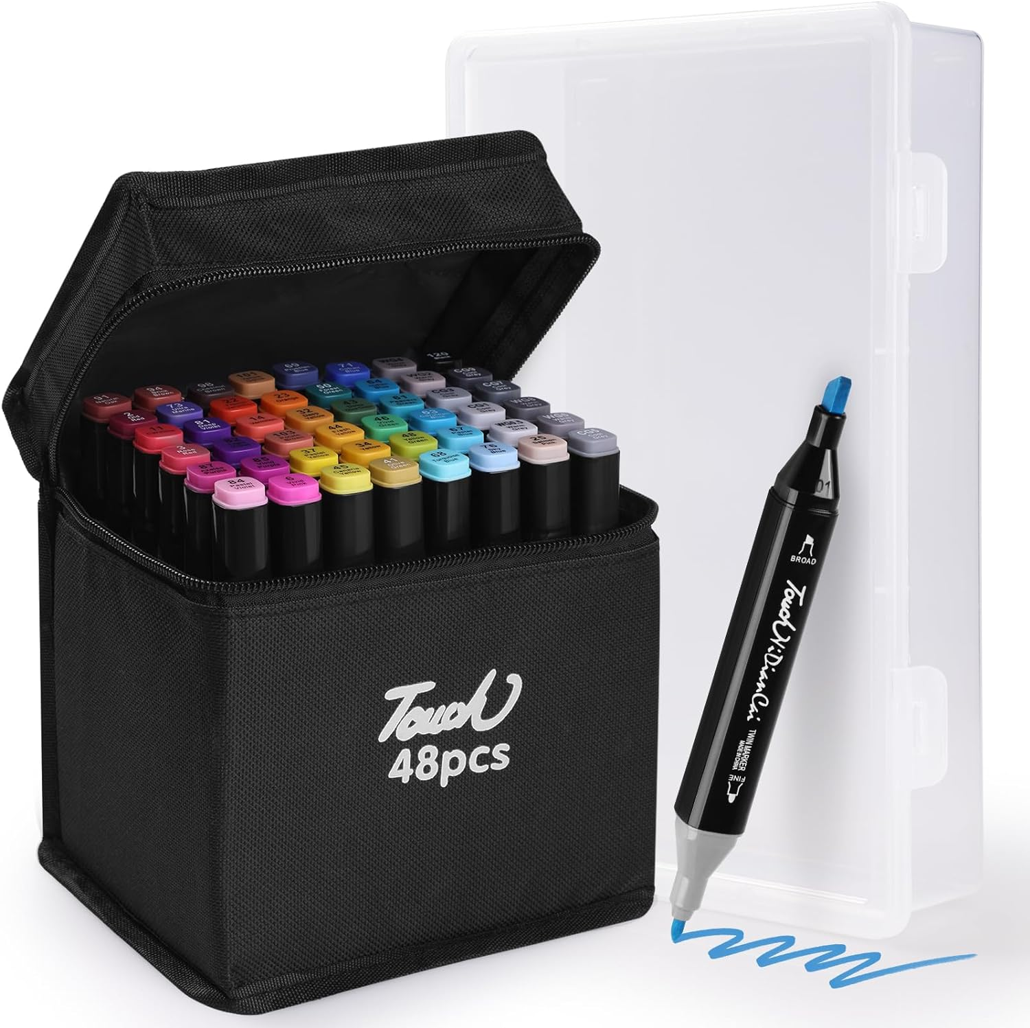 48 Alcohol Markers Pens Set, Geeric Dual Tip Pens Artist Markers Fineliner & Brush Pen Highlighter Drawing Permanent Markers for Sketch Adult Art Supplies Doodling Writing Art Projects 1&6Mm Tip