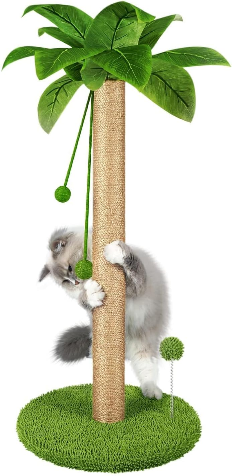 Cat Scratching Post, Tall Scratch Tree with Premium Sisal Rope, Two Interactive Dangling Balls and Spring Ball Toys for Indoor Kittens and Cats, 40 * 63 Cm