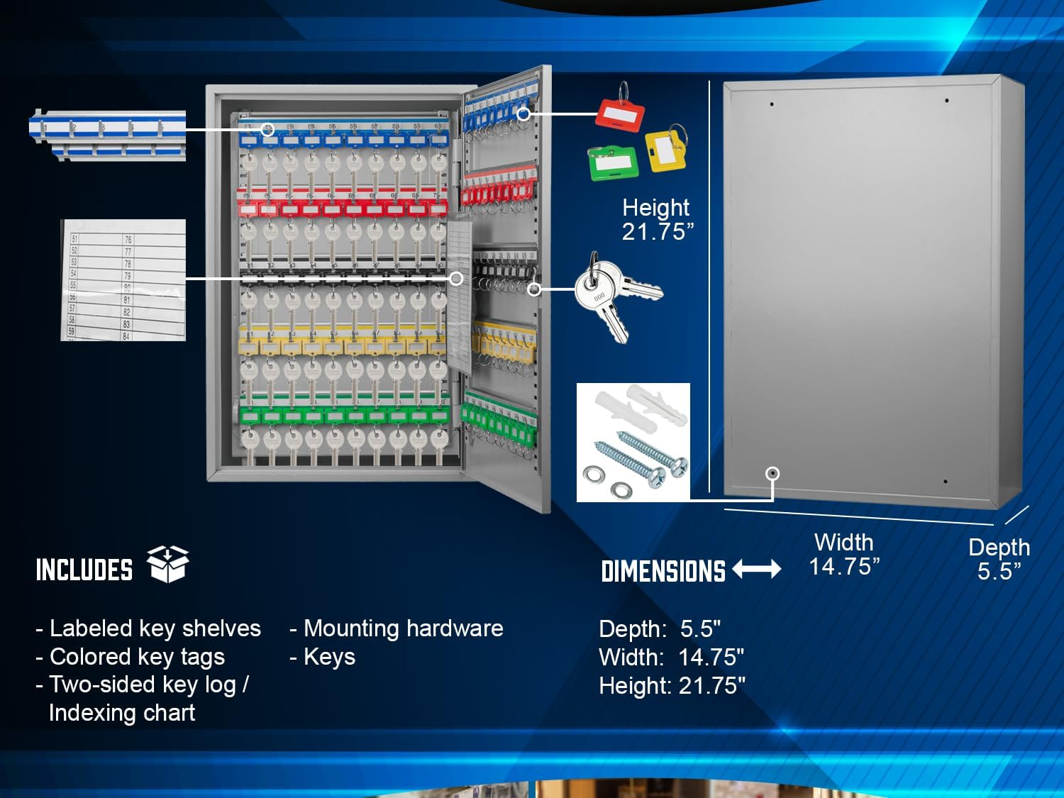 Barska 150 Position Key Cabinet with Key Lock, Grey image number 7