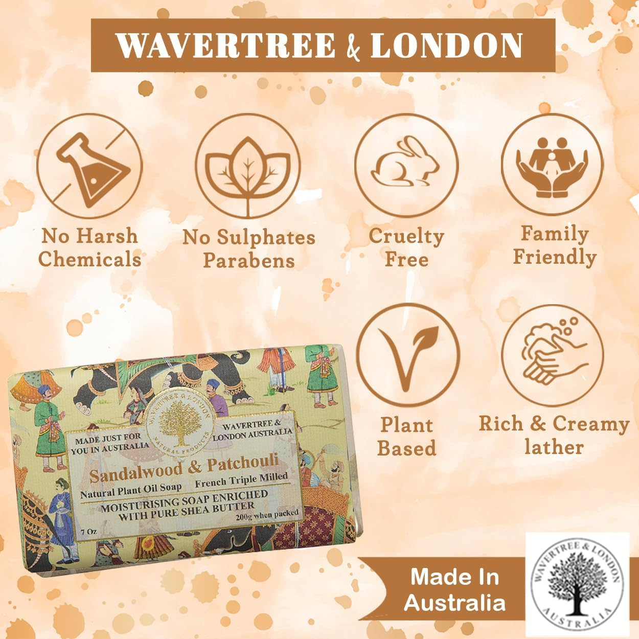 Wavertree and London Sandalwood & Patchouli Soap Bar, 200 G image number 2
