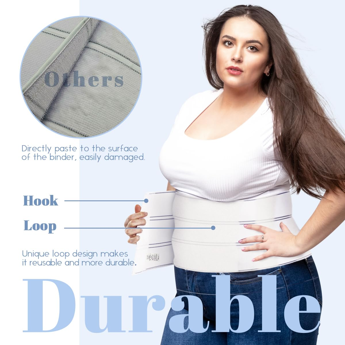 Abdominal Binder for Women and Men, 9-Inch Wide Stomach Binder after Surgery, Hysterectomy Belly Band, Abdominal Compression Garment Wrap, Belly Binder (60&rdquo; - 75&rdquo;) White, White, 60-75 Inches image number 5