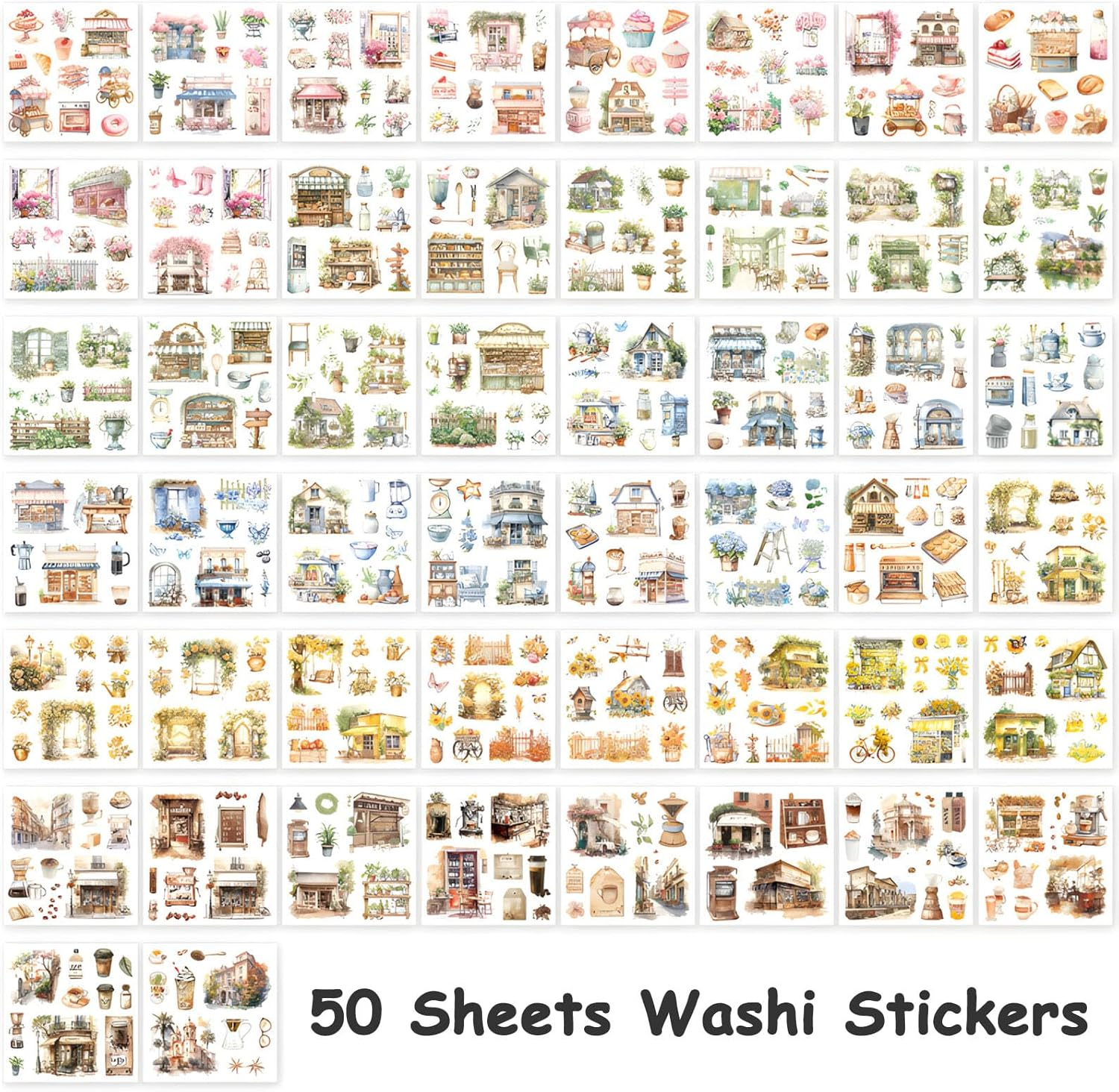 Yagcu Scrapbook Sticker Book, 50 Sheets Journaling Stickers, Junk Journal Supplies, Pre-Cut Aesthetic Washi Materials, Watercolor Scrapbooking for Adults, Decorative Ephemera Planner Arts Craft image number 2