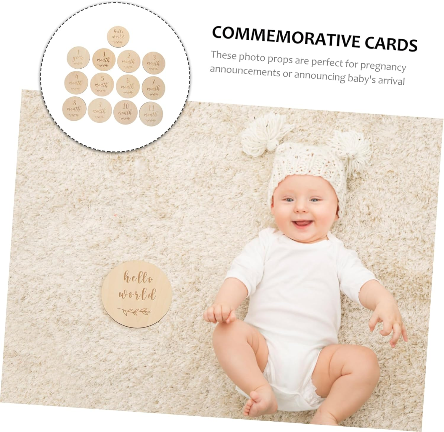 Wooden Newborn Milestone Monthly Growth Cards for Babies, Infant Age Announcement Photo Props Set, 13Pcs Baby Shower Keepsake Cards image number 3