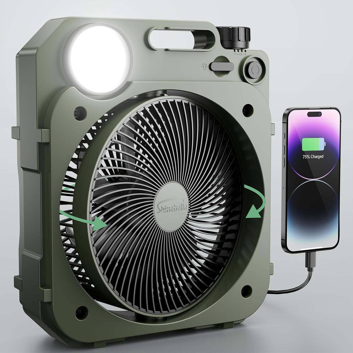 8.5'' Small 20000 Mah Camping Fan,90&deg;Tilt and Side to Side Auto Oscillating, Portable Desk Fan with 3 Levels LED and SOS Light,Battery Operated Fan, Personal USB Fan for Bedroom Hurricane Emergency image number 3