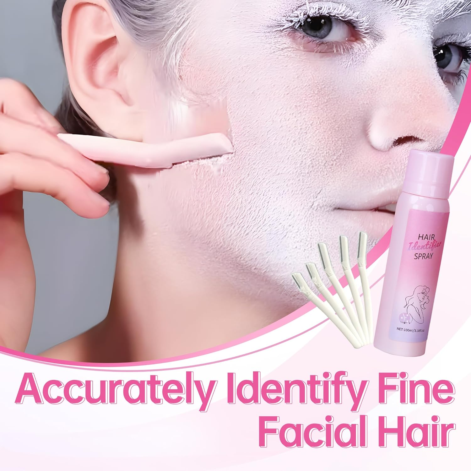 100Ml Hair Identifier Spray for Face Shaving, 100Ml with 5 Face Razor, Skin Body Hair Identifier Facial Spray Comfortable Grip Shavers and Dermaplaning Spray Set image number 4