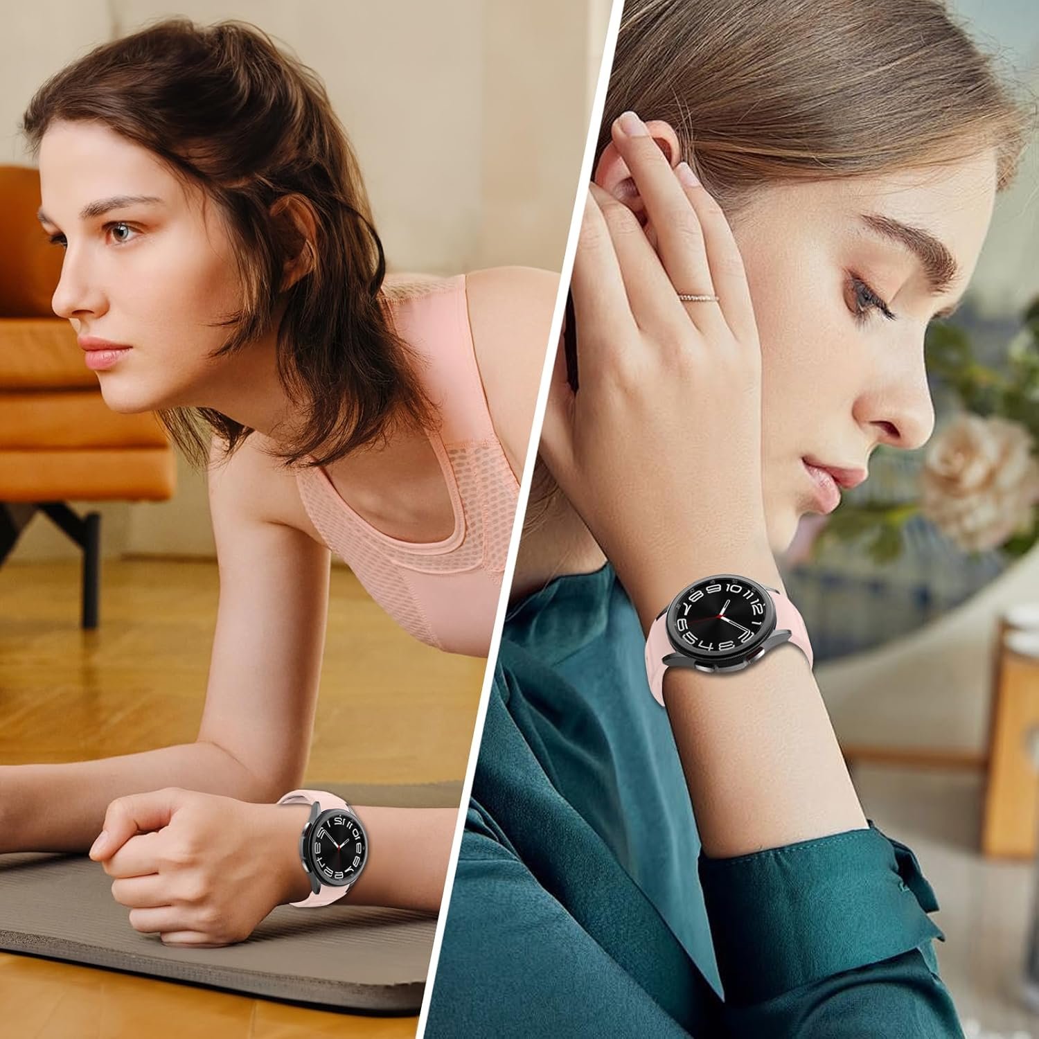 Rugged No Gap Band for Samsung Galaxy Watch 7 6 5 4 Band 44Mm 40Mm/Galaxy Watch 6 Classic Bands 47Mm 43Mm/Watch 5 Pro 45Mm/Watch 4 Classic 46Mm 42Mm, Silicone Wristband Sport Strap Men Women-Black image number 5