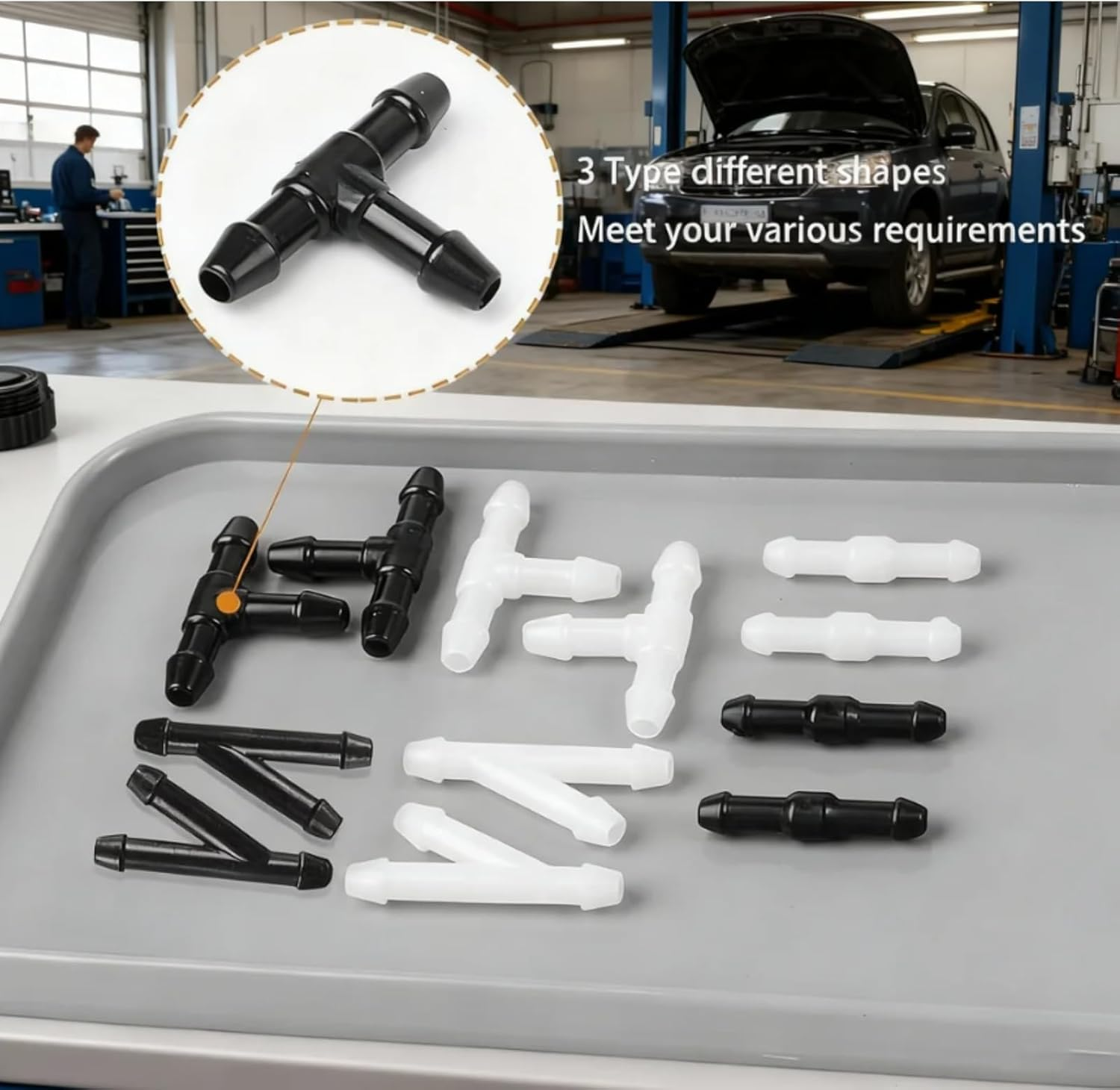 Windshield Washer Hose Kit, 4 Meter Washer Fluid Hose with 12 Pcs Adapter Connectors,Connect Car Water Pump and Nozzles,Universal Auto Replacement Parts,Reusable image number 4